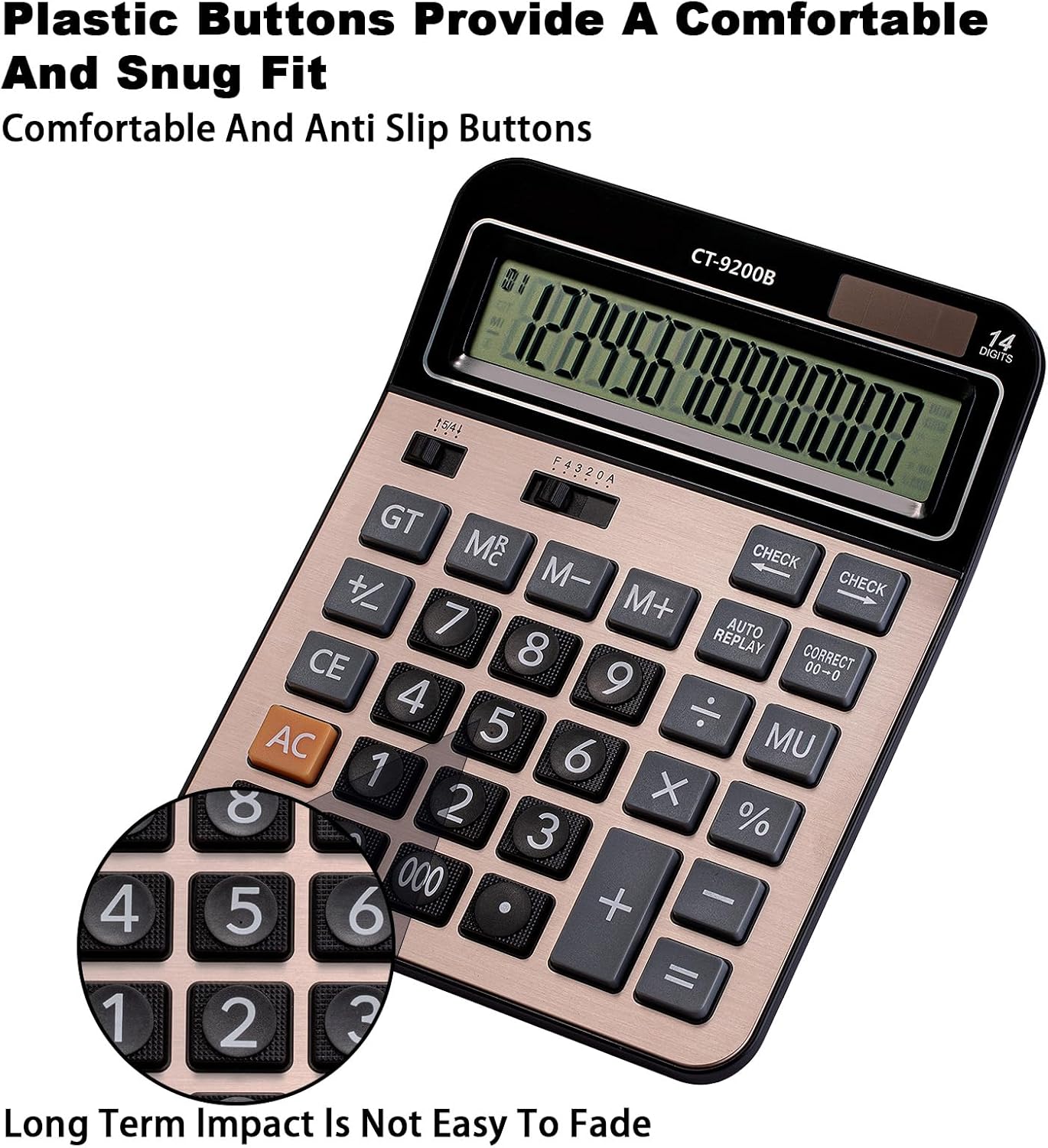 Large Computer Electronic Calculator Counter Solar & Battery Power 14 Digit Display Multi-Functional Big Button for Business Office School Calculating (HY-9200B)