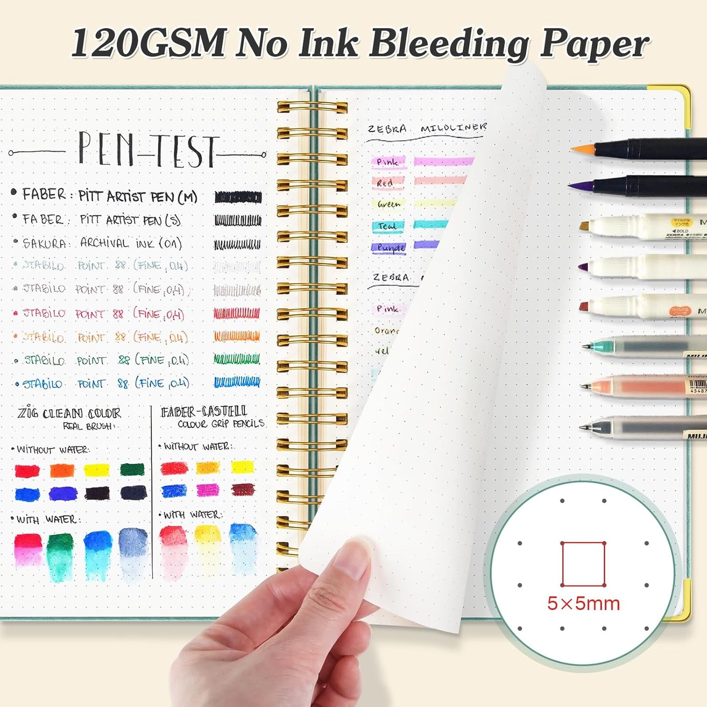 Bullet Dotted Journal Spiral Notebook, 300 Pages Leather Notebooks with Contens, 120 GSM Thick No Bleed Through Paper Journals, A5 Dot Grid Notebook for Women Men Work Writing, 5.5" x 8", Dark Blue