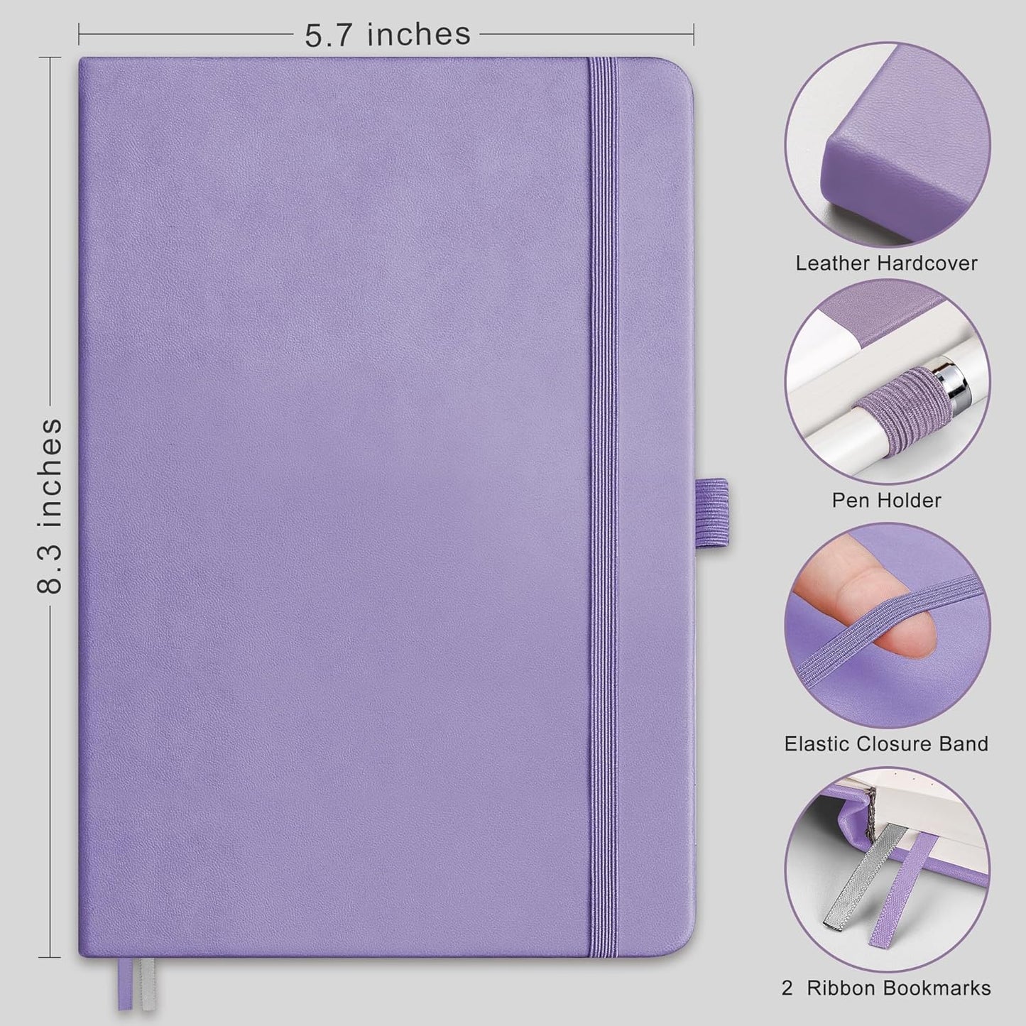 RETTACY Bullet Dotted Journal Notebook, 2-Pack, 160 Numbered Pages per Pack, A5 Medium Size (5.7'' x 8.3''), 120 GSM Thick Paper, Leather Hardcover, for Bullet Journaling (Black & Purple)