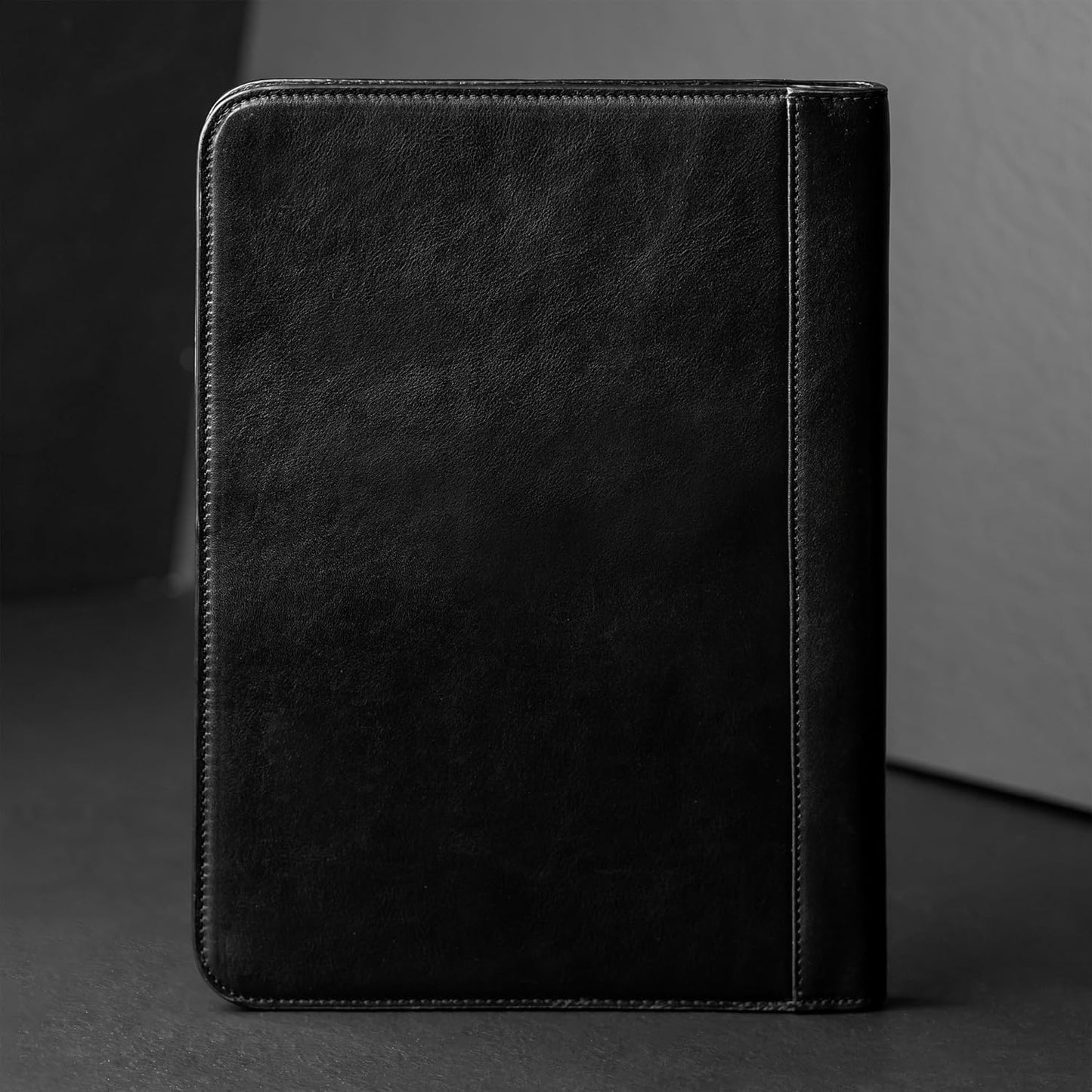 Time Resistance Leather Portfolio - A4 Document Folder - Italian Handcrafted Padfolio Organizer (Black) - Gift Box Included