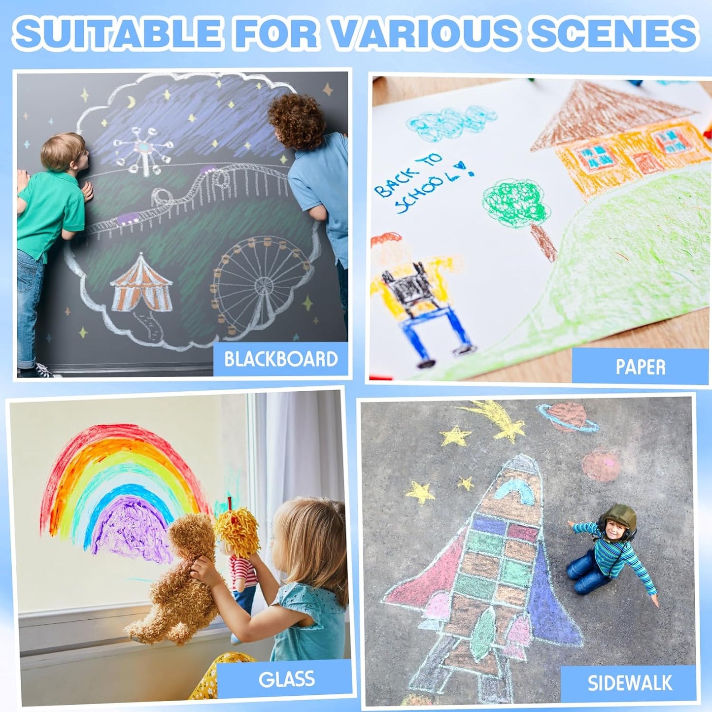 Dustless Chalk for Kids - 12 PCS Colored Non-toxic Twistable Sidewalk Chalk with Holder, Dust-free Washable Toddler Chalk, Art Tool for Children Outdoor Blackboard Drawing Writing (Plastic Box-Packed)