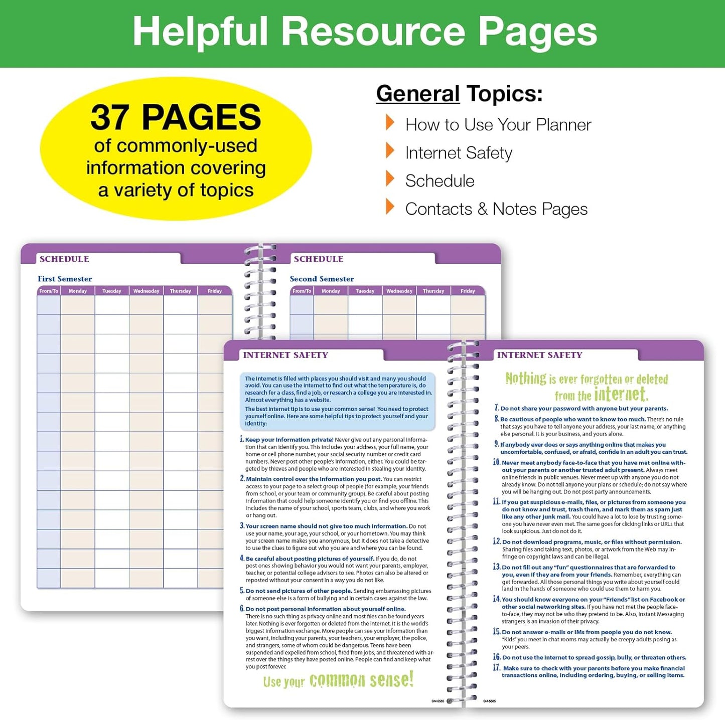 Global Datebooks Dated Middle School or High School Student Planner for Academic Year 2025-2026 Includes Ruler/Bookmark and Planning Stickers (Matrix Style - 5.5"x8.5" - Spectrum)