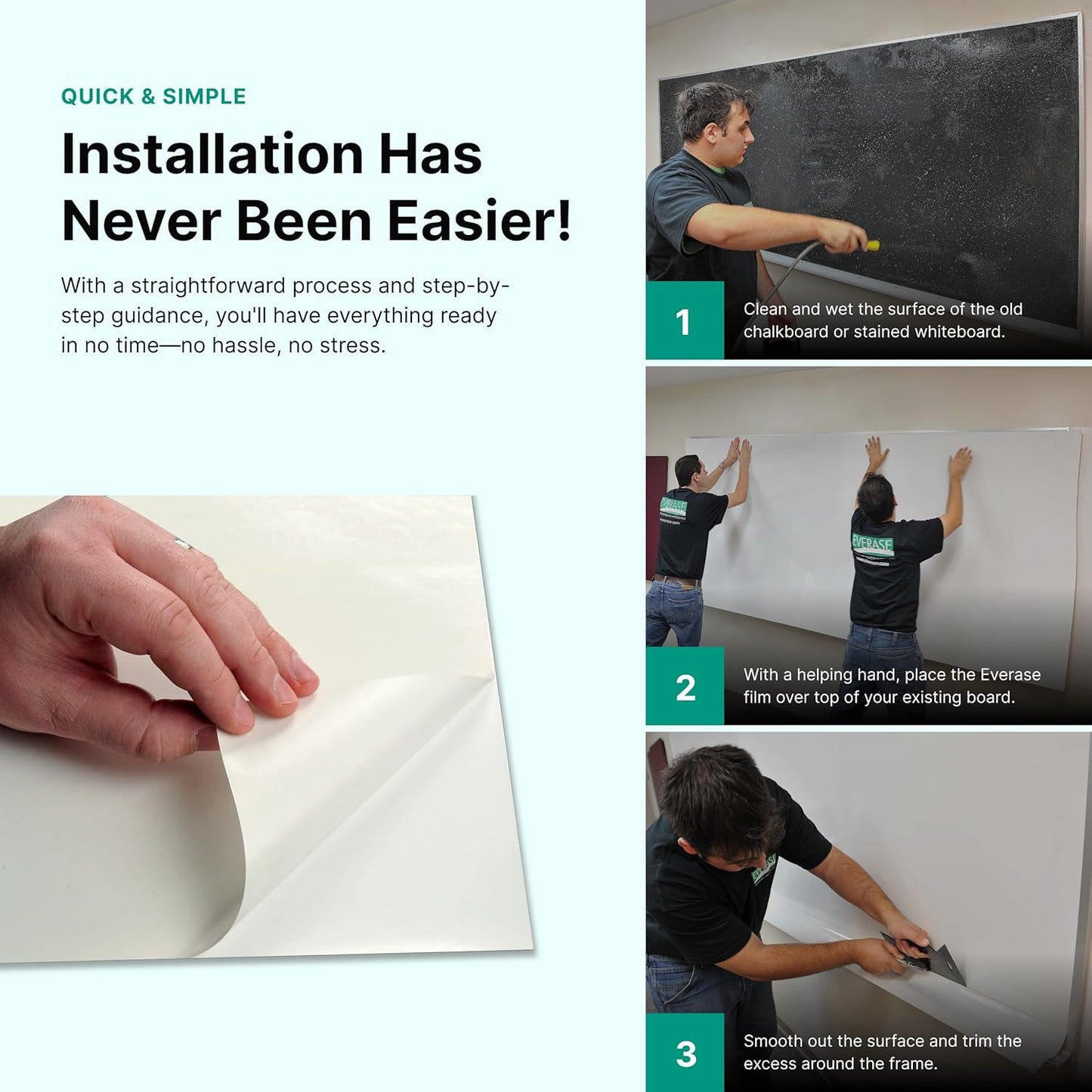 Everase Dry Erase Whiteboard Resurfacing Film Roll (13 ft. x 50") – Peel & Stick, Converts Chalkboards & Stained Whiteboards, Durable, Scratch/Stain-Resistant, Eco-Friendly, Refinish in 30 Mins.