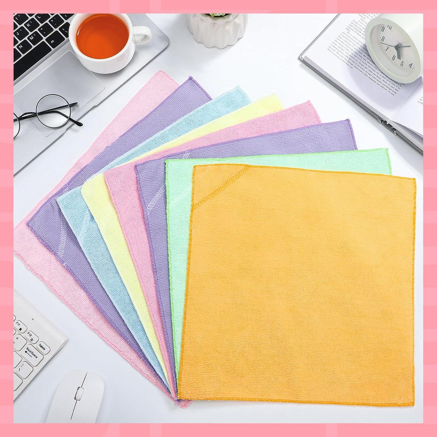 Gerrii 8 Pcs Magnetic Cleaning Cloth Dry Erasers for White Boards Compatible with Most Whiteboards Dry Erase Reusable Microfiber Cloth Eraser 12 x 12 Inch(Pastel Color)