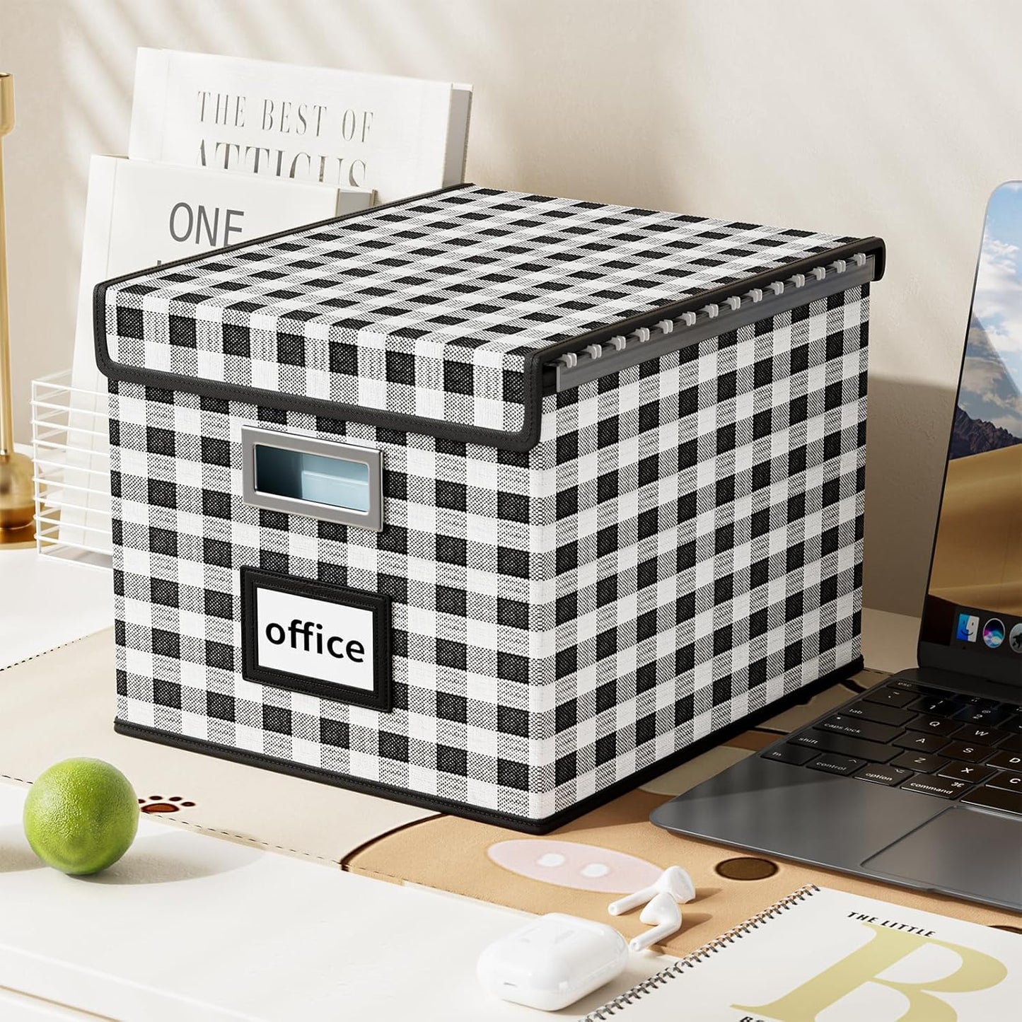 Huolewa Decorative File Organizer Boxes Office Document Storage with Lids, Linen File Storage Organizer Boxes, Universal Hanging Filing Organization Box for Letter/Legal Folder,Home File Storage Bins