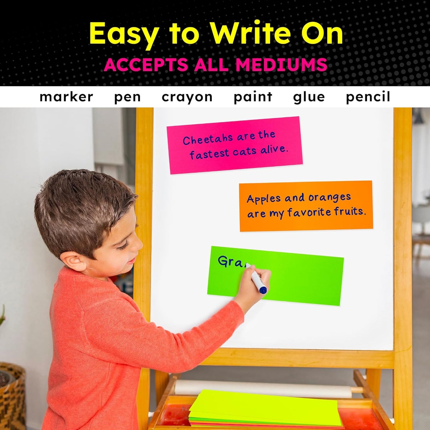 Hygloss Small Poster Board 4x11 - 100 Assorted Neon Color Poster Boards Bulk Pack - 10 Pt. Thickness Colored Poster Board Paper for Projects, Flash Cards, Signs - Posterboard Multipack 4" x 11"