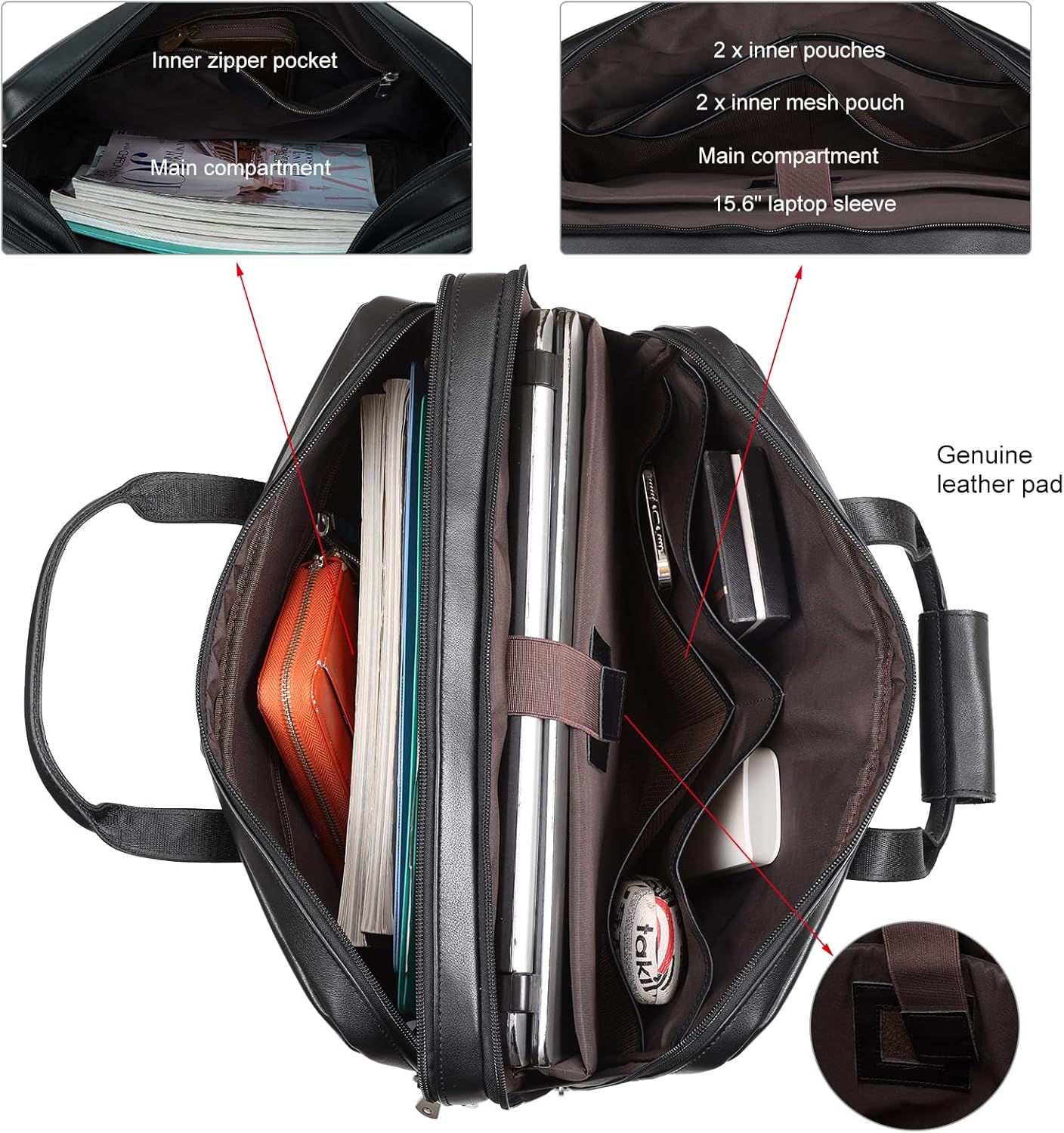 Leather Briefcase for Men 17 Inch Laptop Crossbody Shoulder Messenger Bag Attache Case for Business Travel Work Lawyer