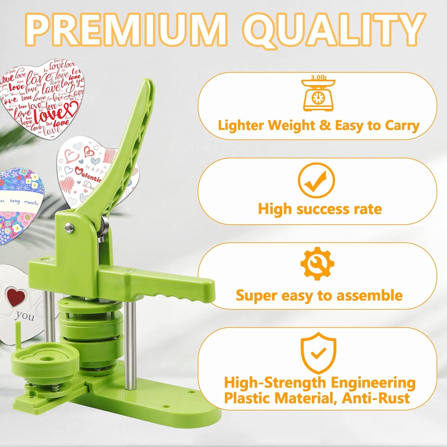 Heart Button Maker Machine Replaceable Badge-Model, DIY Button Pin Maker Kit, Badge Press Machine with 100PCS Heart Badge Making Supplies & Circle Cutter