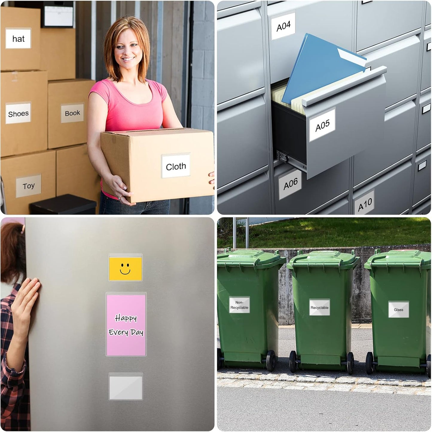 100 Self-adhesive Index Card Holder for Business Cards, Clear Plastic Sticky Labels Holders for Storage Bins Toy Bins Scrapbooks, Organize and Protect Cards Photos Labels (2.32 x 3.54'', 1.85 x1.57'')