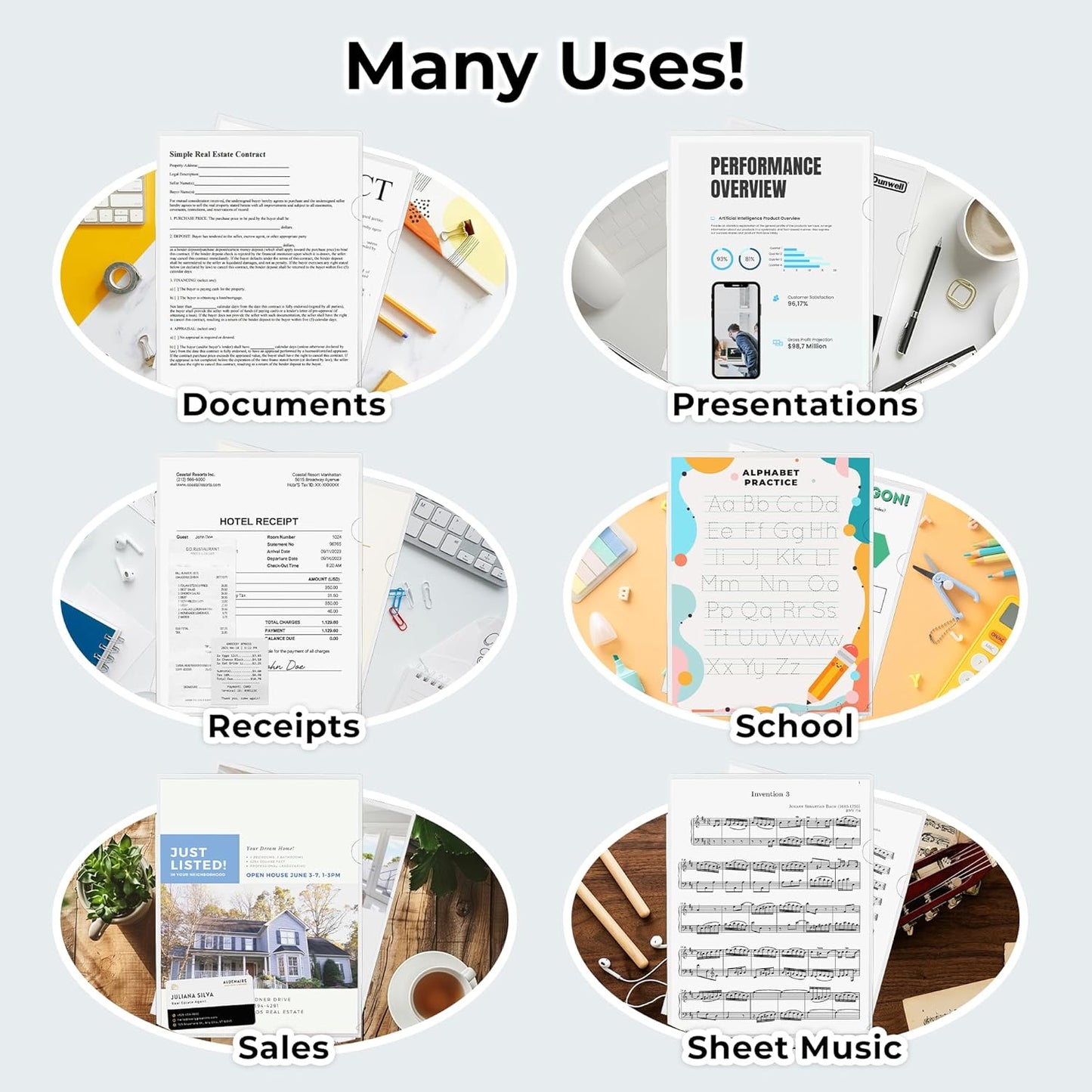 Dunwell Clear Folders for Documents, Plastic 8.5x11 File Sleeves for Document Protection, Filing, Storage, Organization (36 Pack) Transparent Folders with Pockets, Durable Letter Size Document Holder