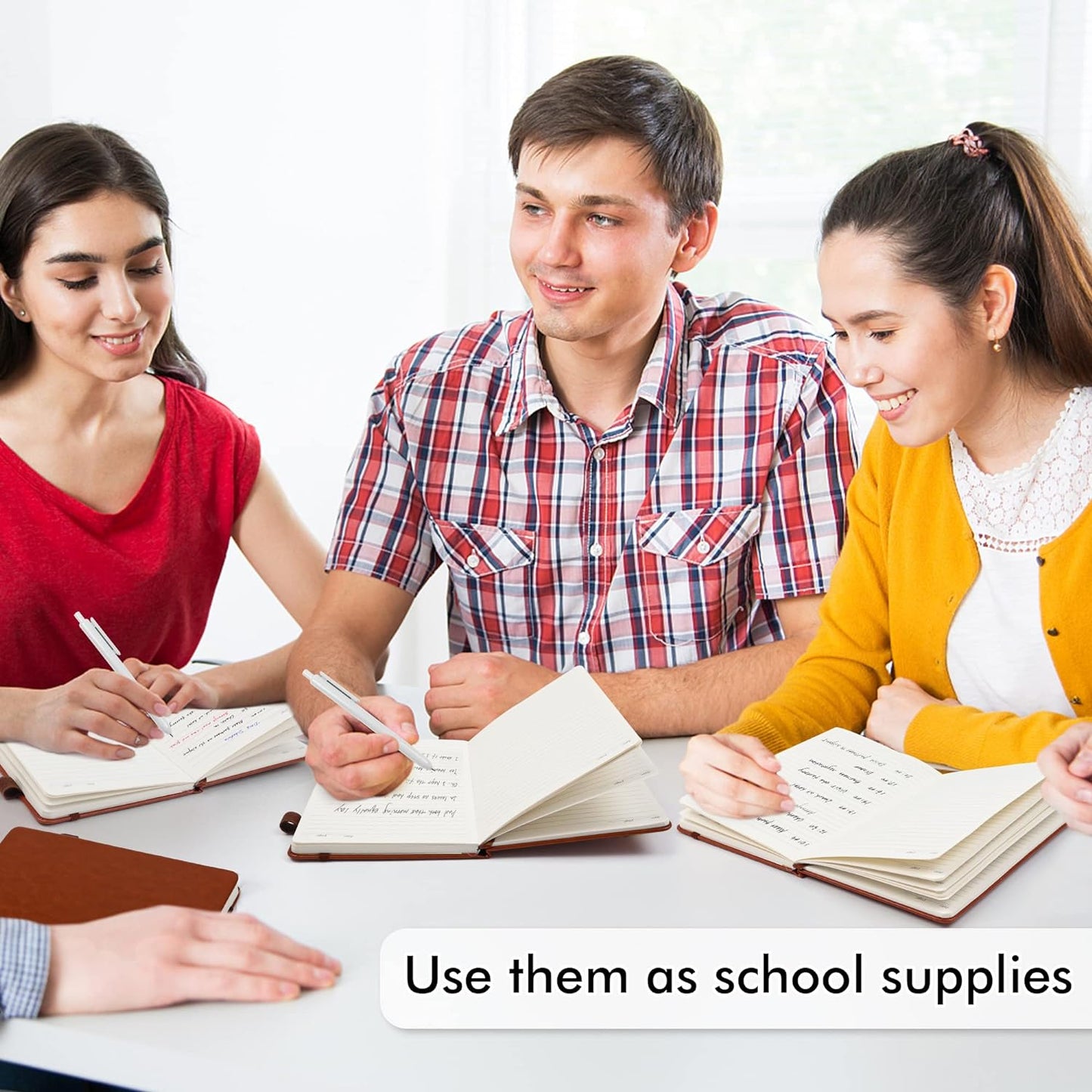 feela 5 Pack Journal Notebook Bulk for School, Hardcover Business Notebooks Classic Ruled Lined Journals with Pen Holder for Work Note Taking, with 5 Black Pens, 120 GSM, 5.1”x8.3”, A5, Brown