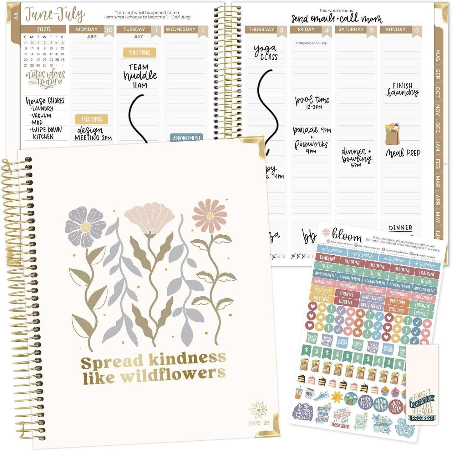 bloom daily planners 2025-2026 Hardcover Academic Year Goal & Vision Planner (July 2025 - July 2026) - Monthly & Weekly Calendar Agenda Organizer - 7.5" x 9" - Spread Kindness Like Wildflowers