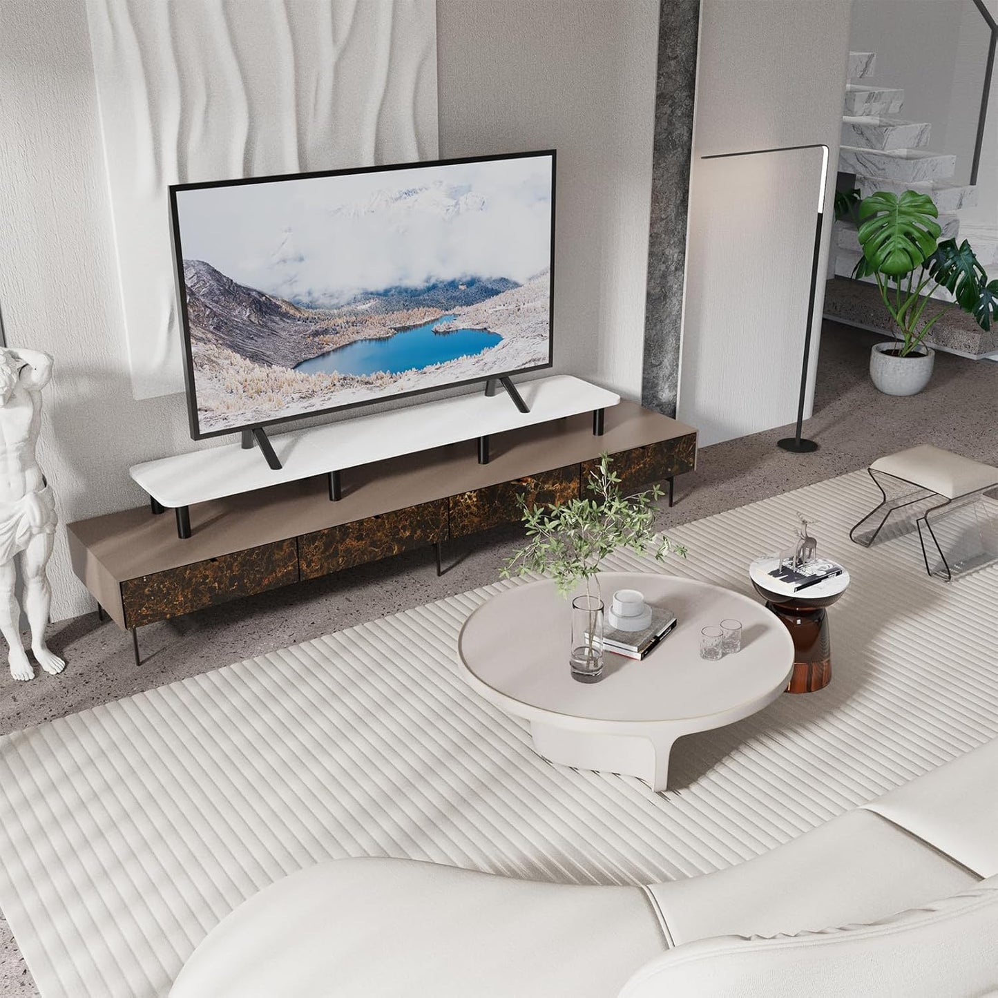 Dual Monitor Stand Riser 43.7 inch Large Extra Long Monitor Stand Riser Wide TV Stand Riser Monitor Stand for 2 Monitors Wood & Steel Leg Desktop Riser Desk Organization Home Office (White)