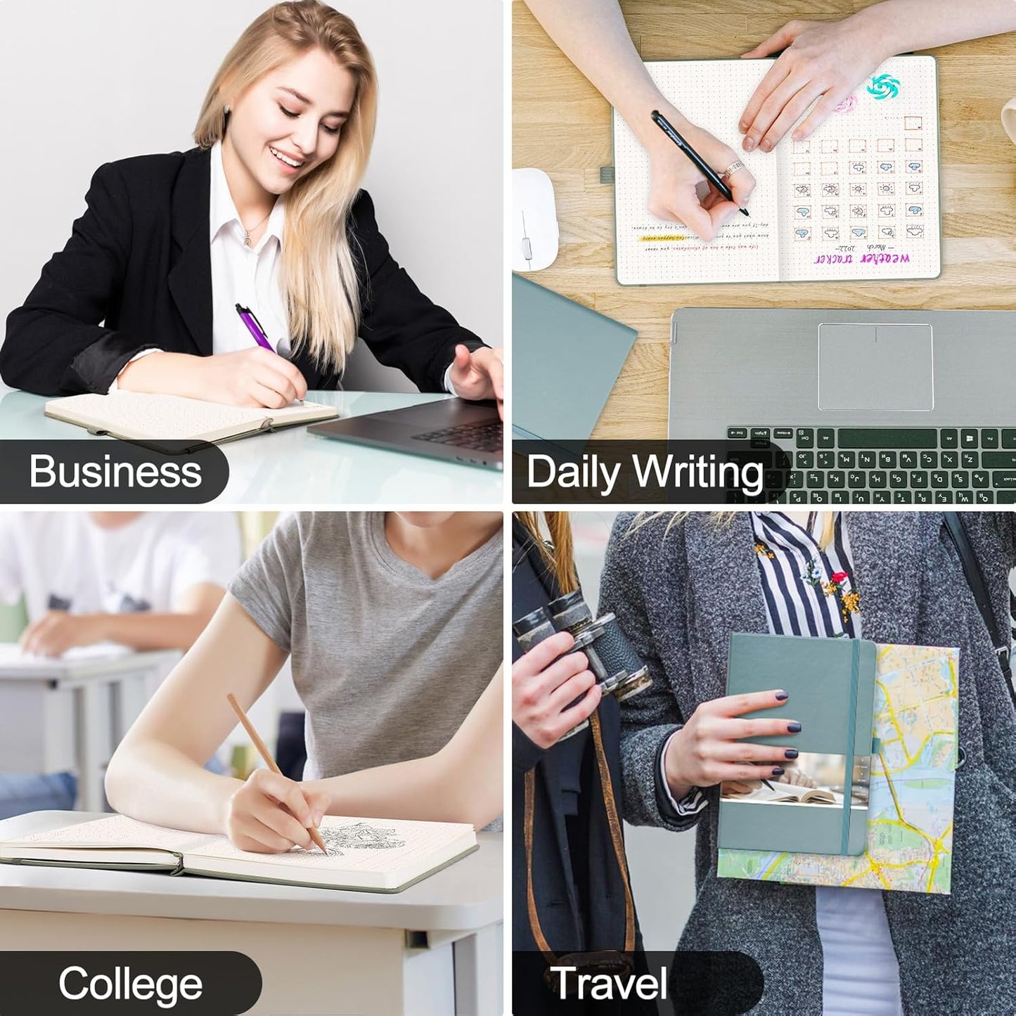 EMSHOI Dotted Notebook - 256 Pages A5 Dotted Grid Journal Notebook,120gsm Thick Paper,16 Perforated Pages, Smooth PU Leather, Inner Pocket,5.75'' × 8.38''-Green