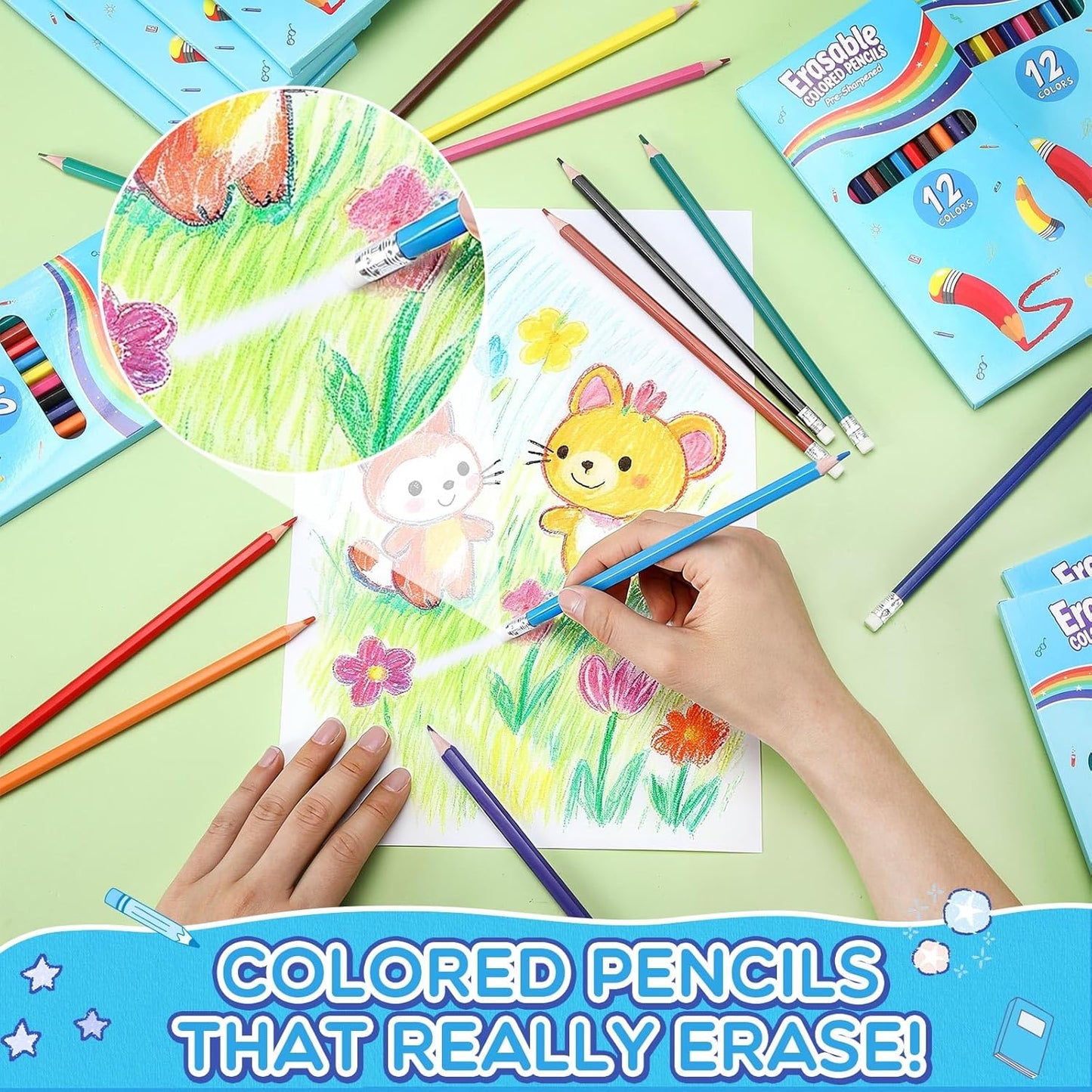 16 Sets 192 Pack Erasable Colored Pencils 12 Colors Pencils Smooth Colors with Erasers for Drawing Sketching Coloring Books Kids Adults Beginners Artists School Coloring Supplies