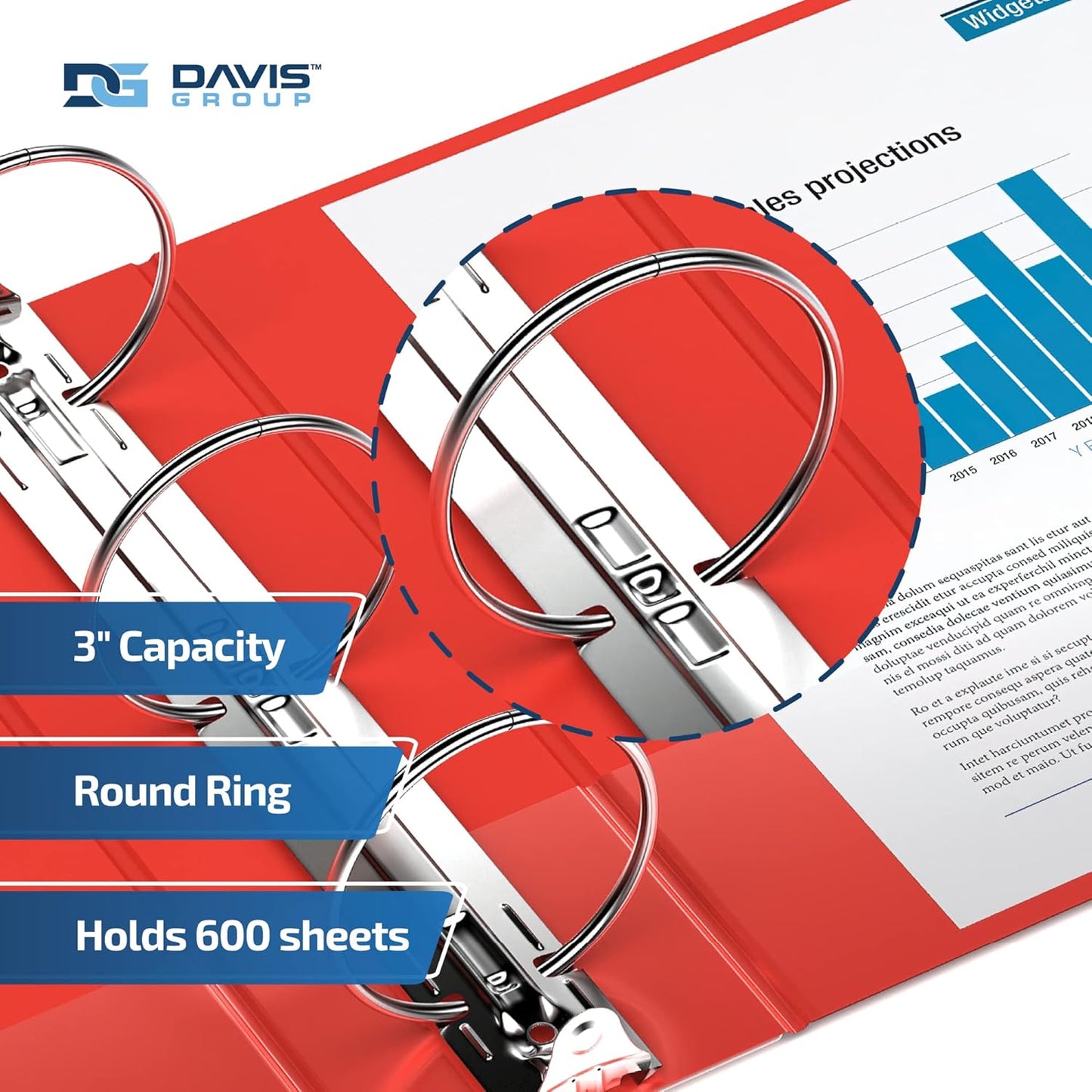 Easyview Premium 3-Ring Binders with Clear-View Covers and Round Rings, Binders for School or Office, 3 Inch, Pack of 6, Red