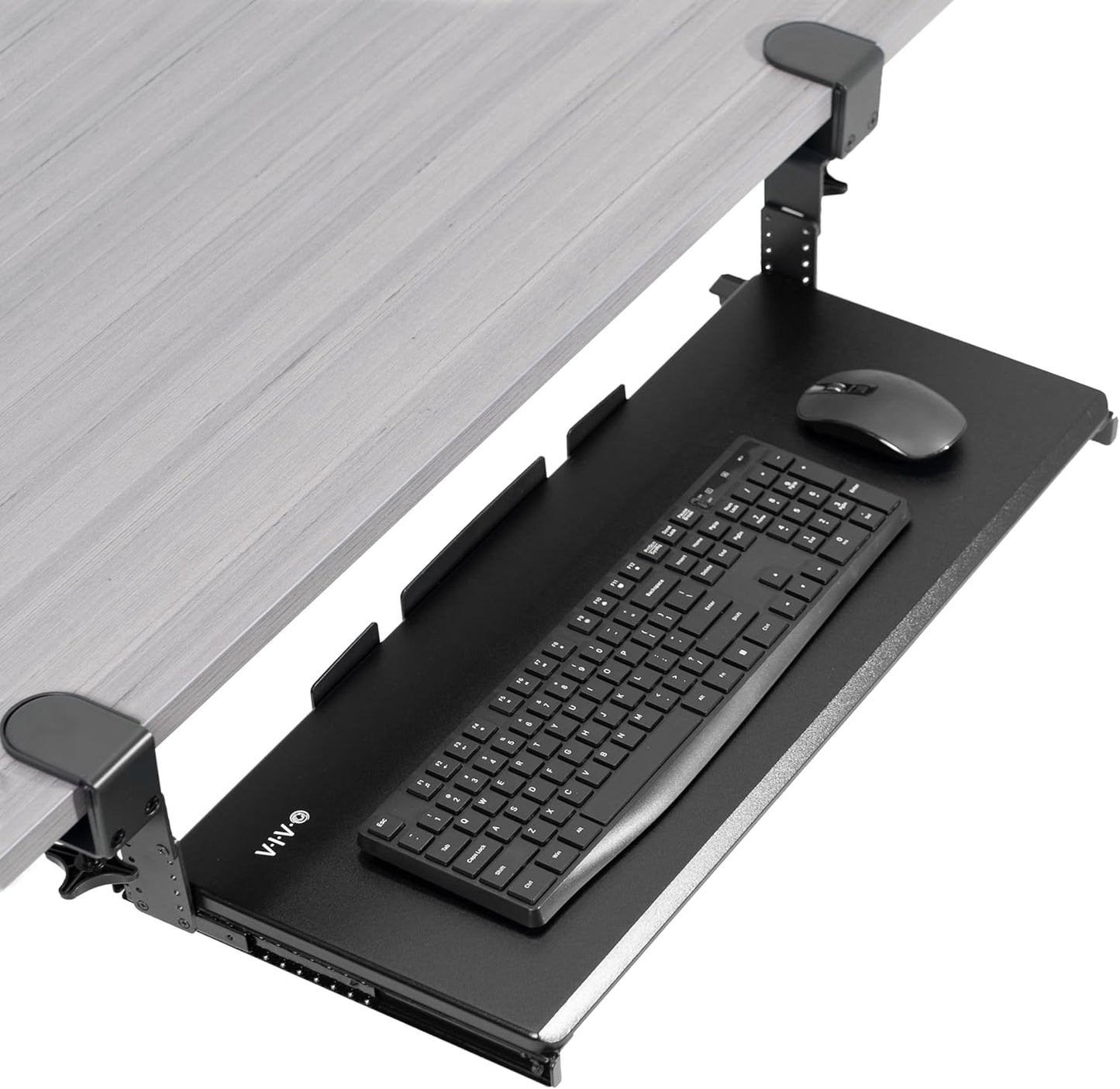 VIVO Large Height Adjustable Under Desk Keyboard Tray, C-clamp Mount System, 27(33 Including Clamps) x 11 inch Slide-Out Platform Computer Drawer for Typing, Black, MOUNT-KB05HB