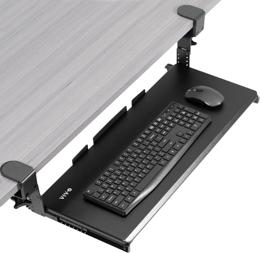 VIVO Large Height Adjustable Under Desk Keyboard Tray, C-clamp Mount System, 27(33 Including Clamps) x 11 inch Slide-Out Platform Computer Drawer for Typing, Black, MOUNT-KB05HB