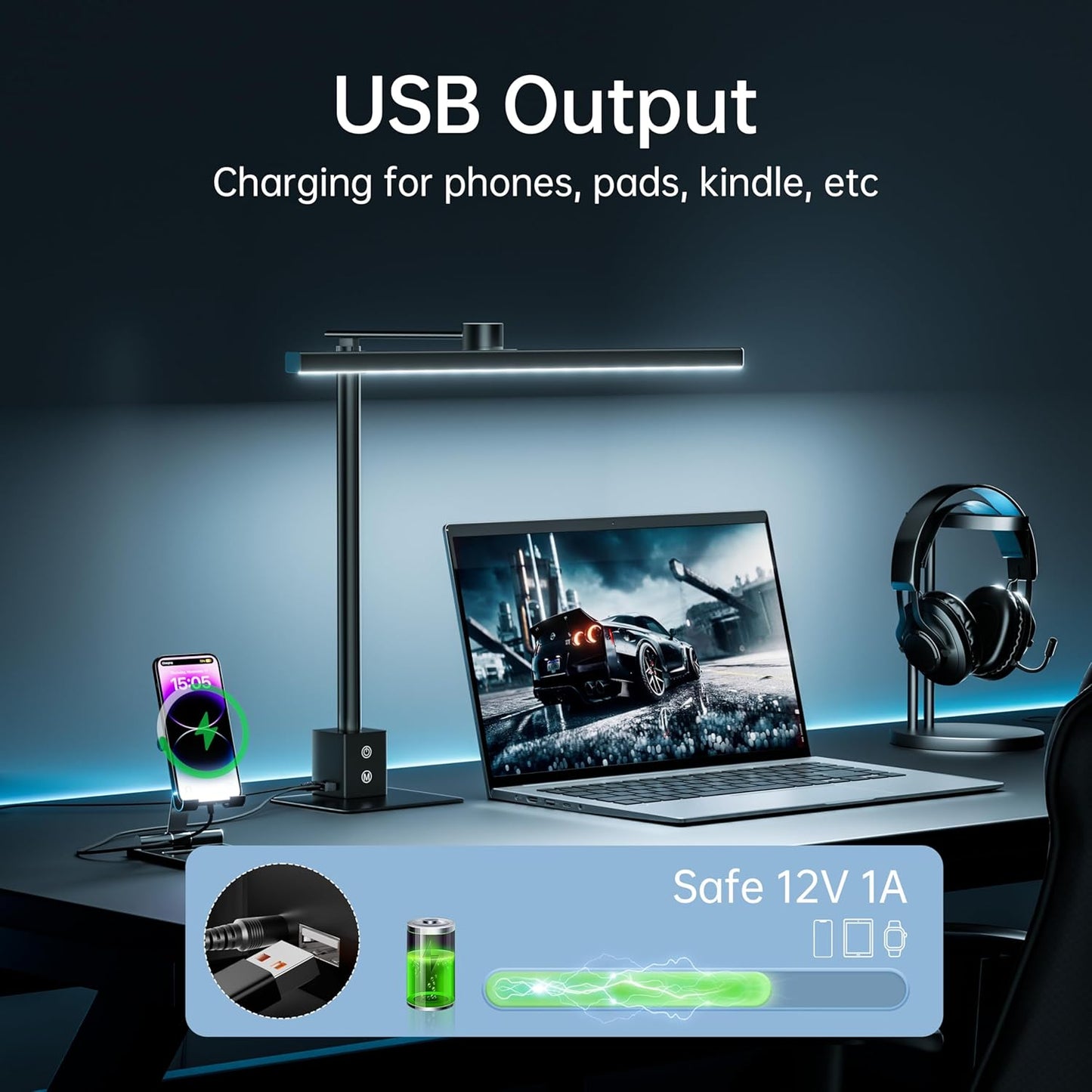deeloop 2-in-1 LED Desk Lamp or Clamp with USB Charging for Home Office, CRI 95+ for Sunlight-Like Spectrum, 45° Asymmetric Glare‑Free Light, Memory Dimming Desk Light, Full‑Angle 3‑Axis Office Lamp