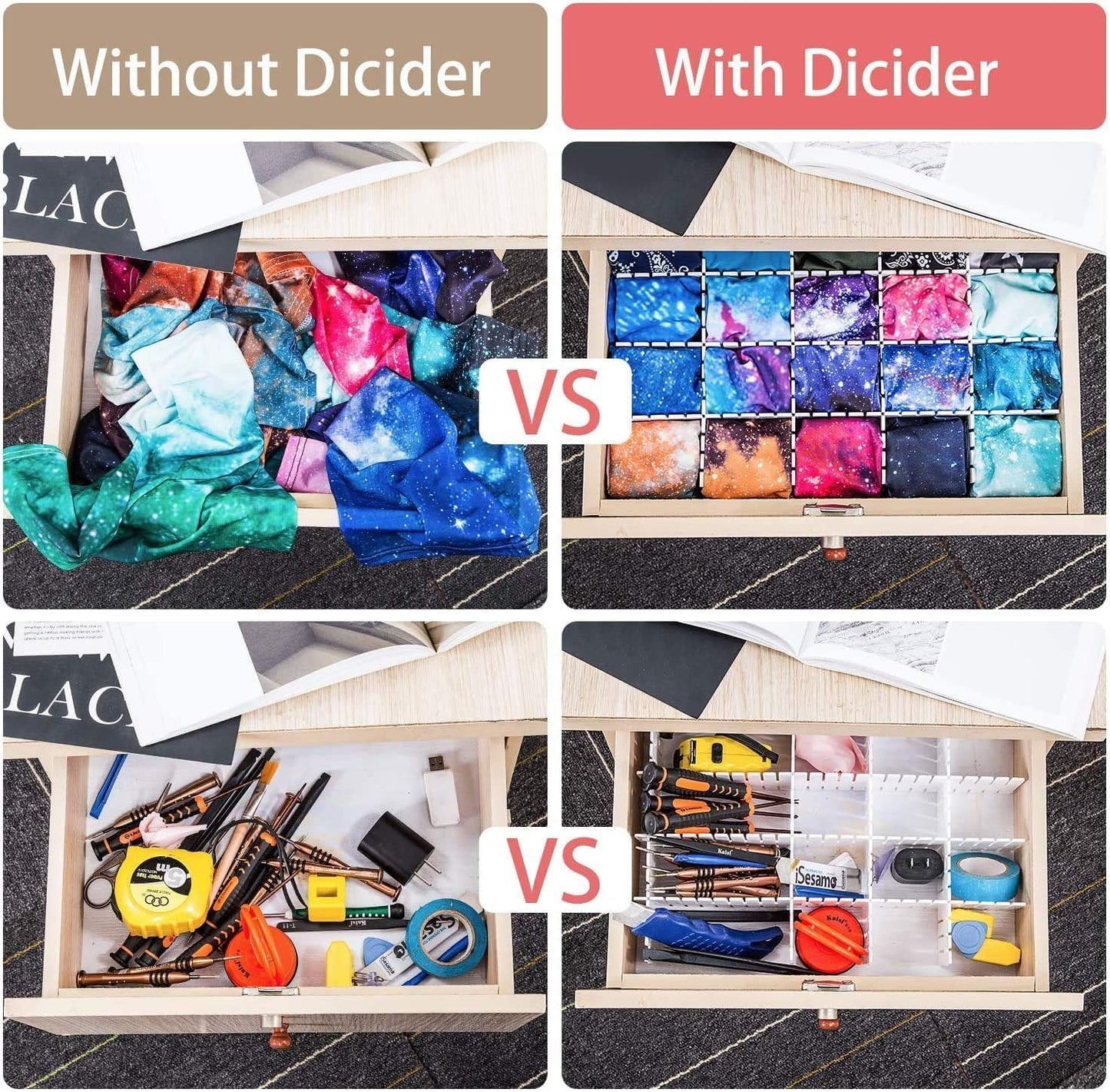 18Pcs Drawer Dividers, Adjustable Drawer Organizer for Socks, Underwear, Makeup, Can Help Tidy Kitchen, Bedroom, Dresser Black