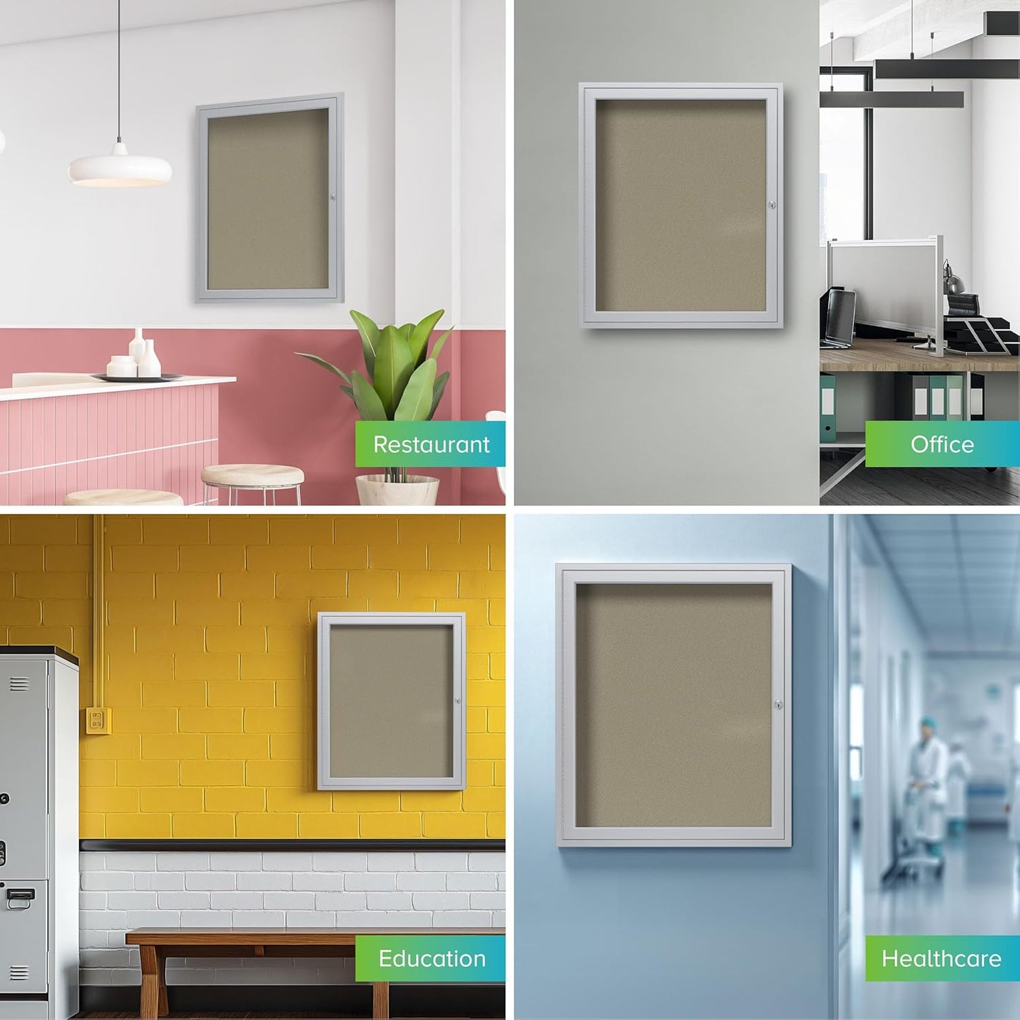 Ghent 36"x30" 1-Door Outdoor Enclosed Vinyl Bulletin Board, Shatter Resistant, with Lock, Satin Aluminum Frame - Caramel (PA13630VX-181), Made in the USA