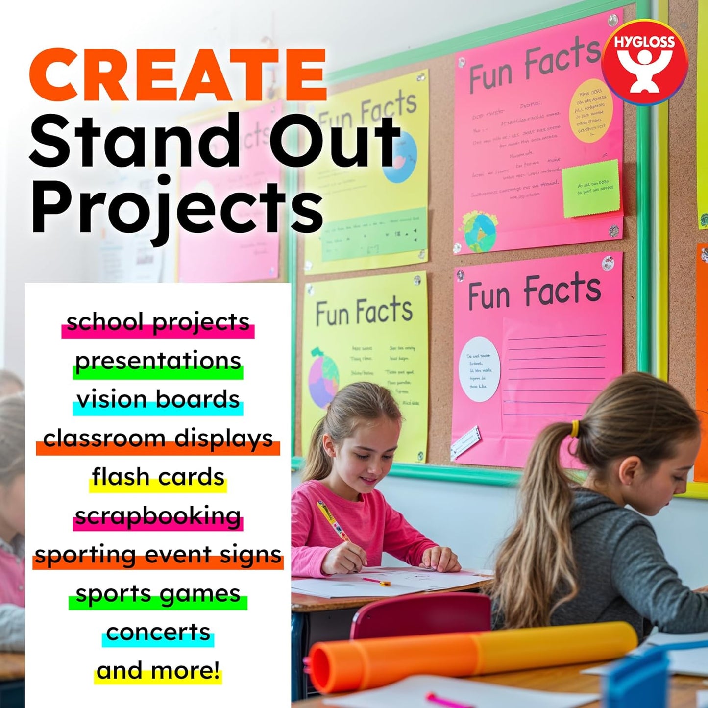 Hygloss Medium Poster Board 11x14 - 50 Assorted Neon Color Poster Boards Bulk Pack - 10 Pt. Thickness Colored Poster Board Paper for Projects, Signs, Displays - Posterboard Multipack 11" x 14"