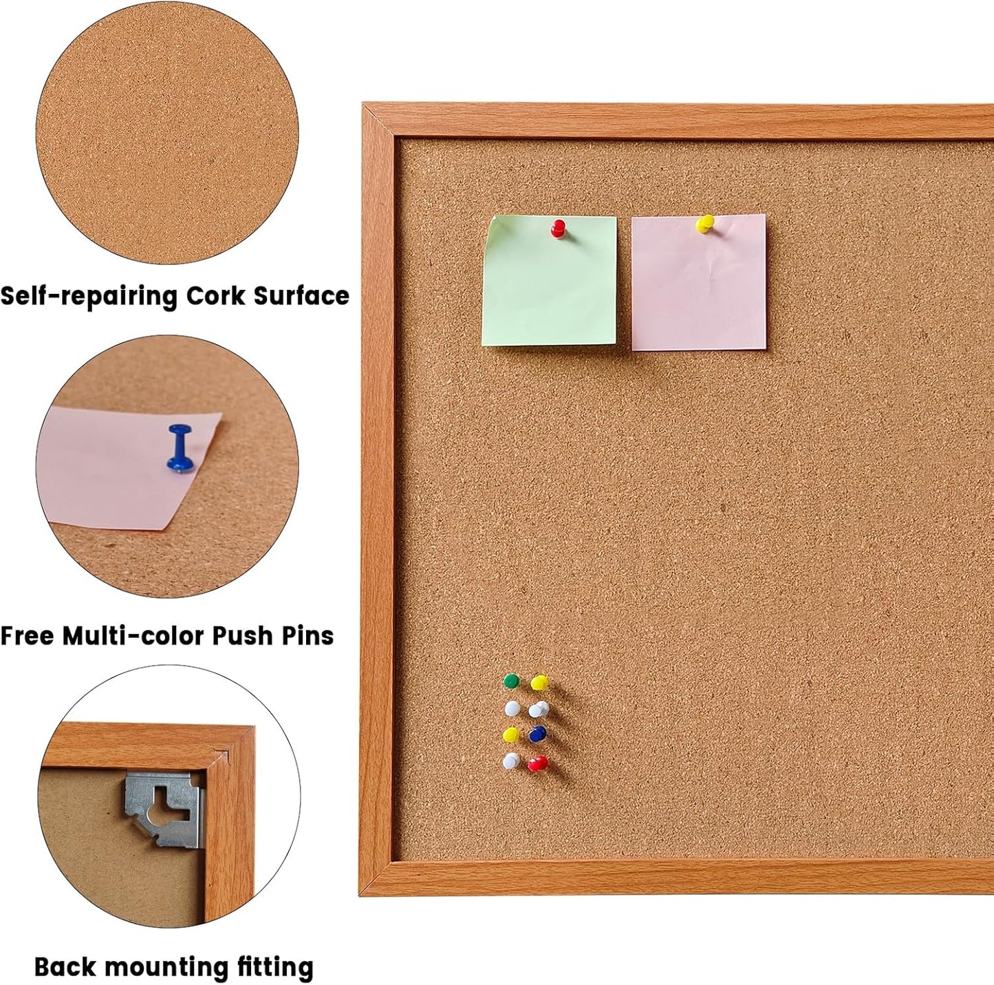 Cork Bulletin Board for Wall - 36” x 24” Bulletin Board Wall Mounted Wood Frame Message Board pin Board for School,Office and Home