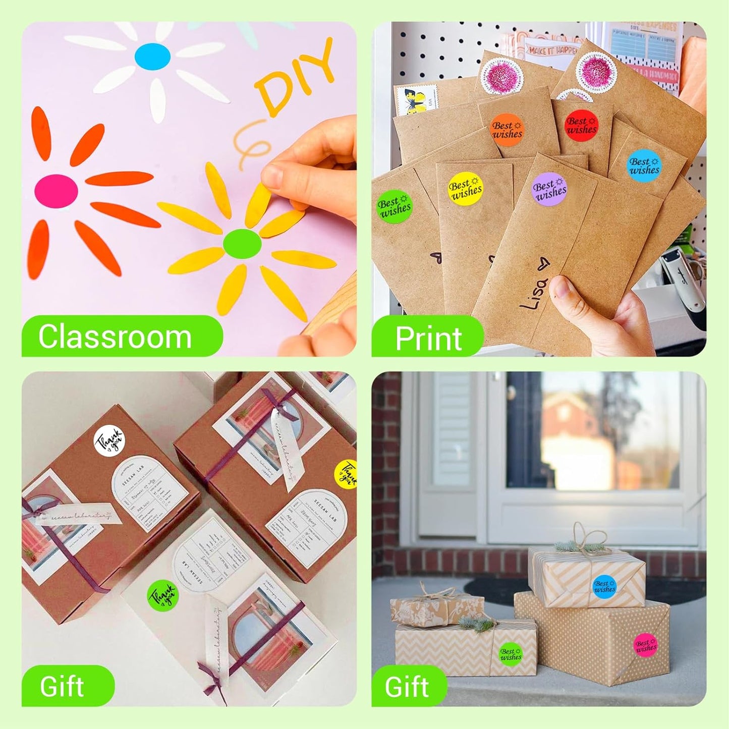 1 Inch Circle Dot Stickers 1000 PCS Color Coding Thermal Labels Dots Writable Printable Small Round Stickers for Office, Classroom, Inventory, Garage, Organizing Storage, DIY, Light Green