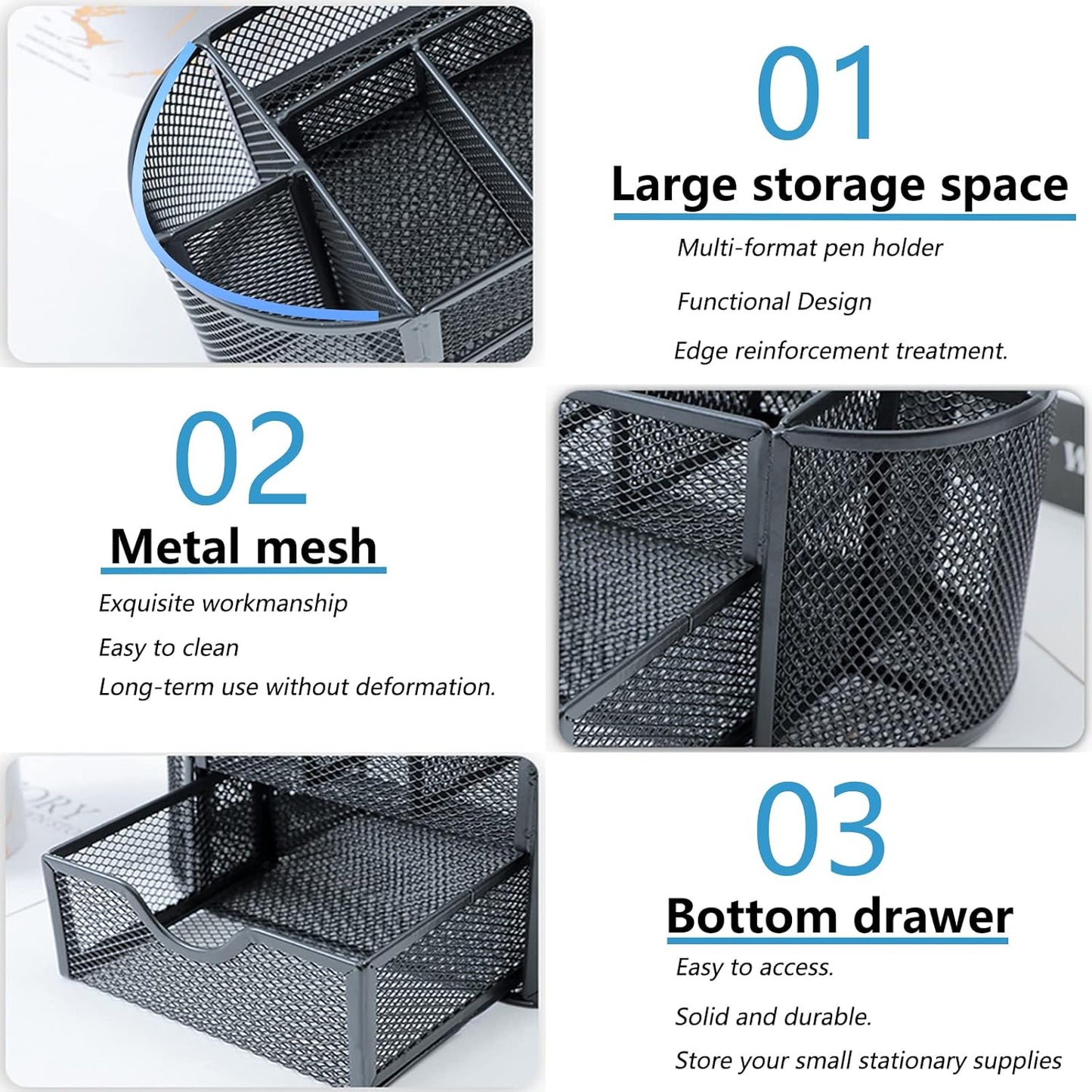 PAKASEPT Desk Organizers, Mesh Desk Organizer Caddy Supplies with Compartments, Makeup Marker Desktop Storage for Office School Home Supplies Teacher Students