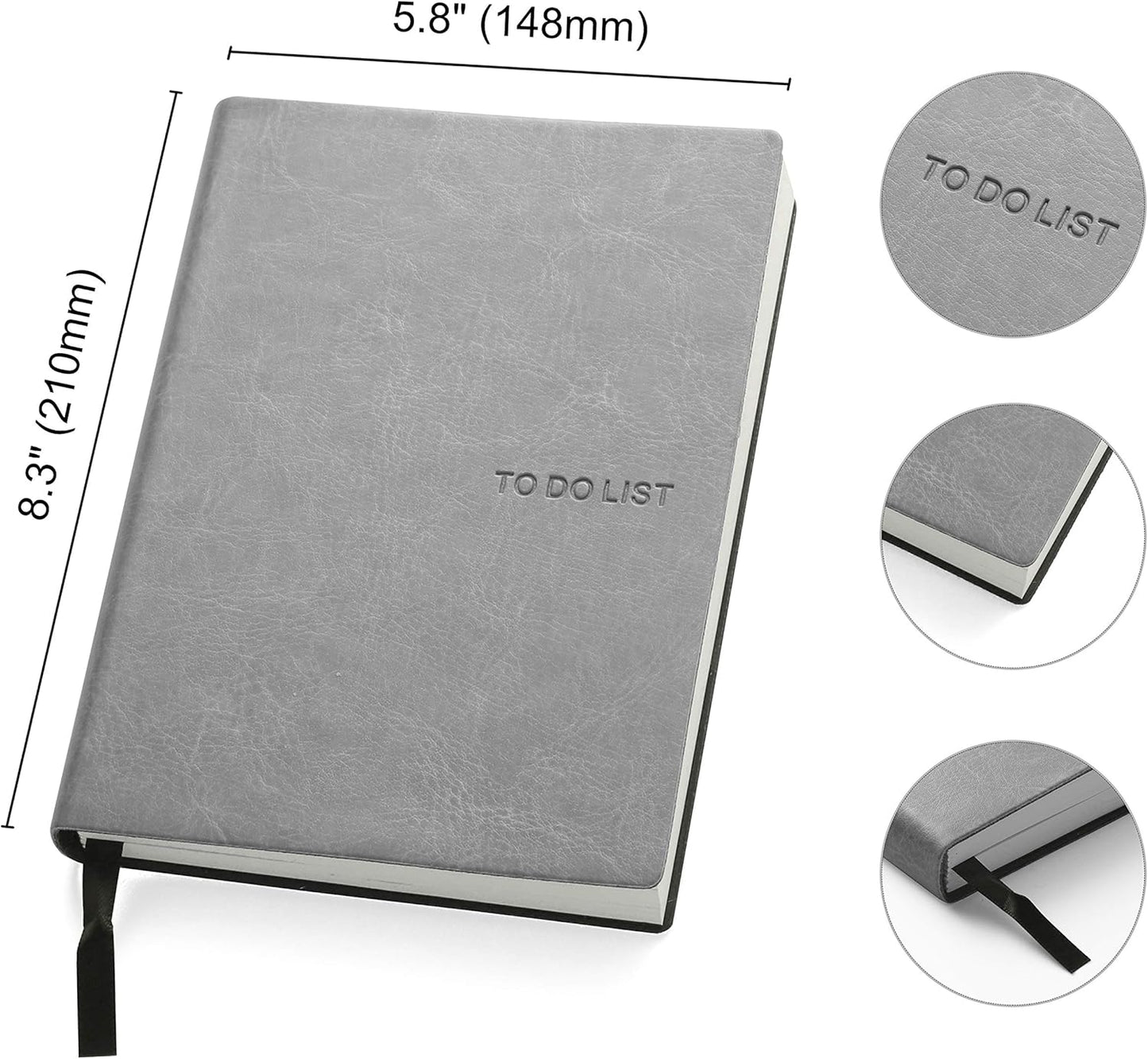 Daily to Do Checklist Notebook, Task Management, Organizer Planner, Hardcover, Ribbon Bookmark, 5.8 x 8.3”, A5 size, 110 Sheets (Grey)