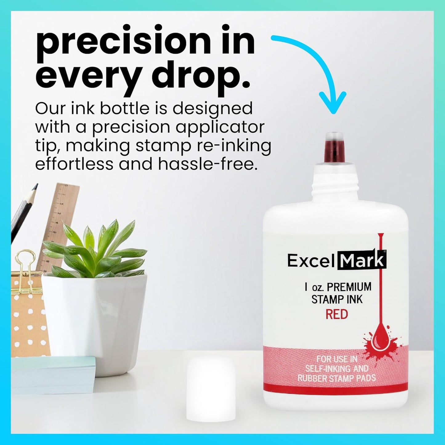 ExcelMark Premium Self-Inking Stamp Refill Ink - 1 oz. (Red)