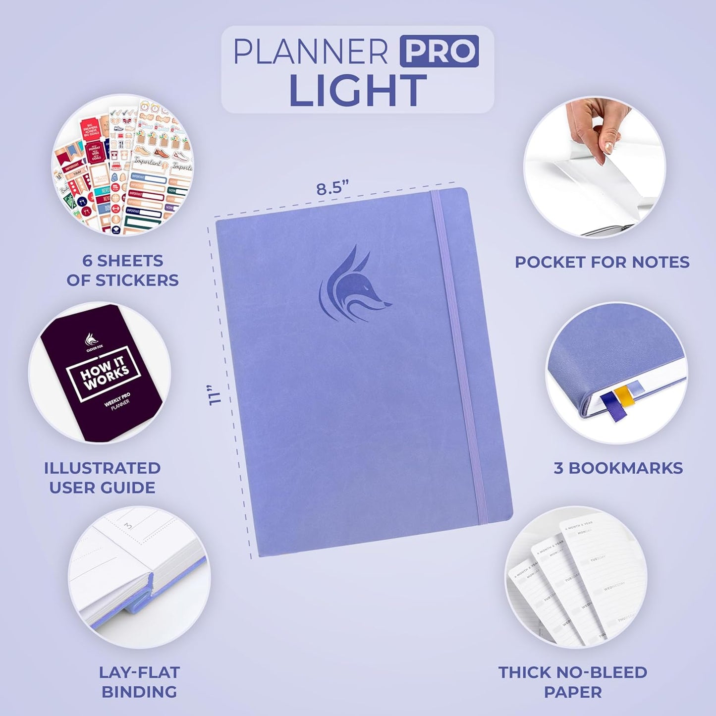 Clever Fox Planner PRO Light – Weekly & Monthly Life Planner to Increase Productivity, Time Management and Hit Your Goals, 8.5x11″ (Lavender)