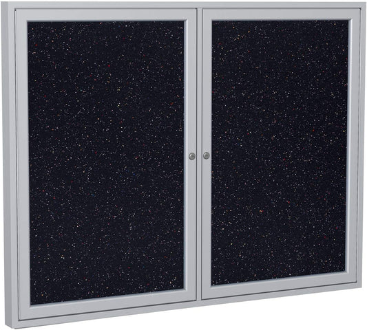 Ghent 36" x 48" 2-Door indoor Enclosed Recycled Rubber Bulletin Board, Shatter Resistant, with Lock, Satin Aluminum Frame, Confetti (PA234TR-CF) ,Made in the USA