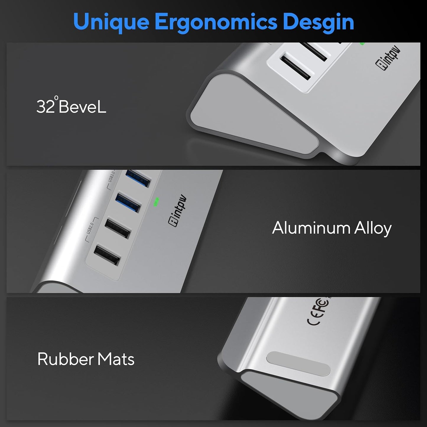 USB C Hub, intpw 9-in-1 USB Hub for Laptop with 4K HDMI, PD 100W, USB-C and 2 USB A 3.0 5Gbps, 2 USB A 2.0, SD/TF Card Reader, Aluminum USB Hub for PC, iPhone, MacBook, iPad