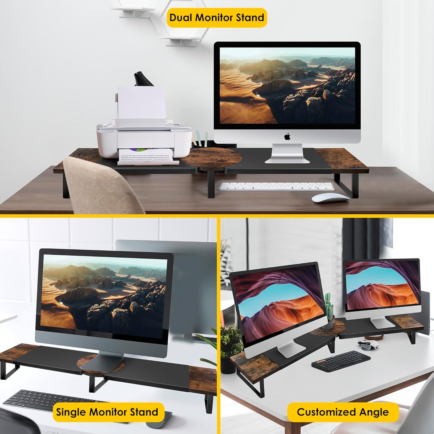 Dual Monitor Riser Stand For Desk, Adjustable Computer Monitor Stand For 2 Monitors, Shelf Riser For Desktop Organizer, For TV Laptop Printer