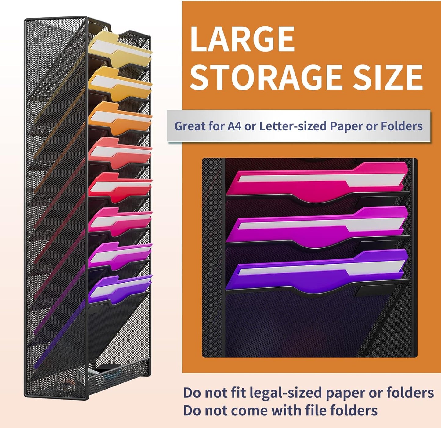 10-Tier Hanging Wall File Organizer Wall Mounted File Holder Document Wall Organizer for Office Organization and School Storage (No Assembly Required) (10 Tier Black)