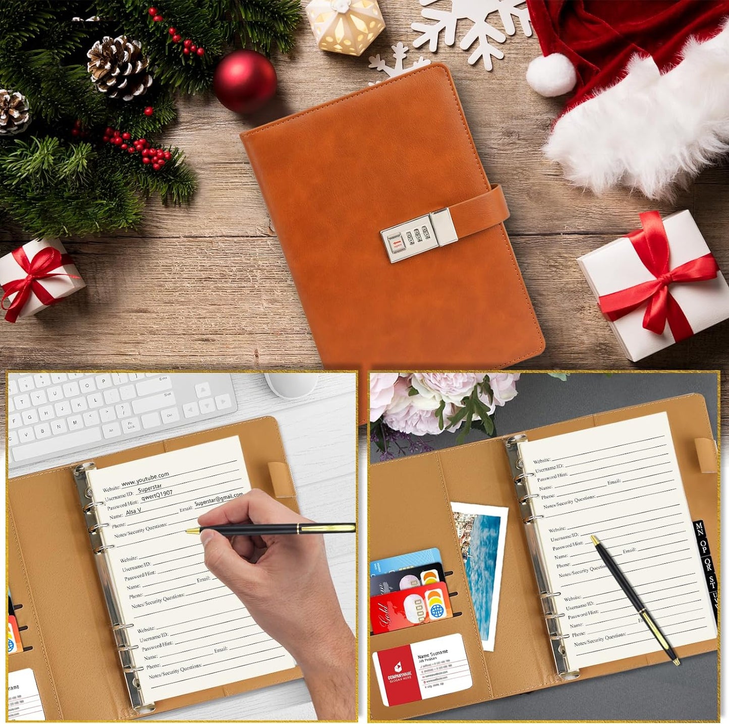 BTSFTOGET Password Book with Alphabetical Tabs & Lock, 302 Pages Leatherette Hardcover Internet Address Keeper Logbook, Refillable Pages, 576 Entries Large Print for Seniors Home Office, A5