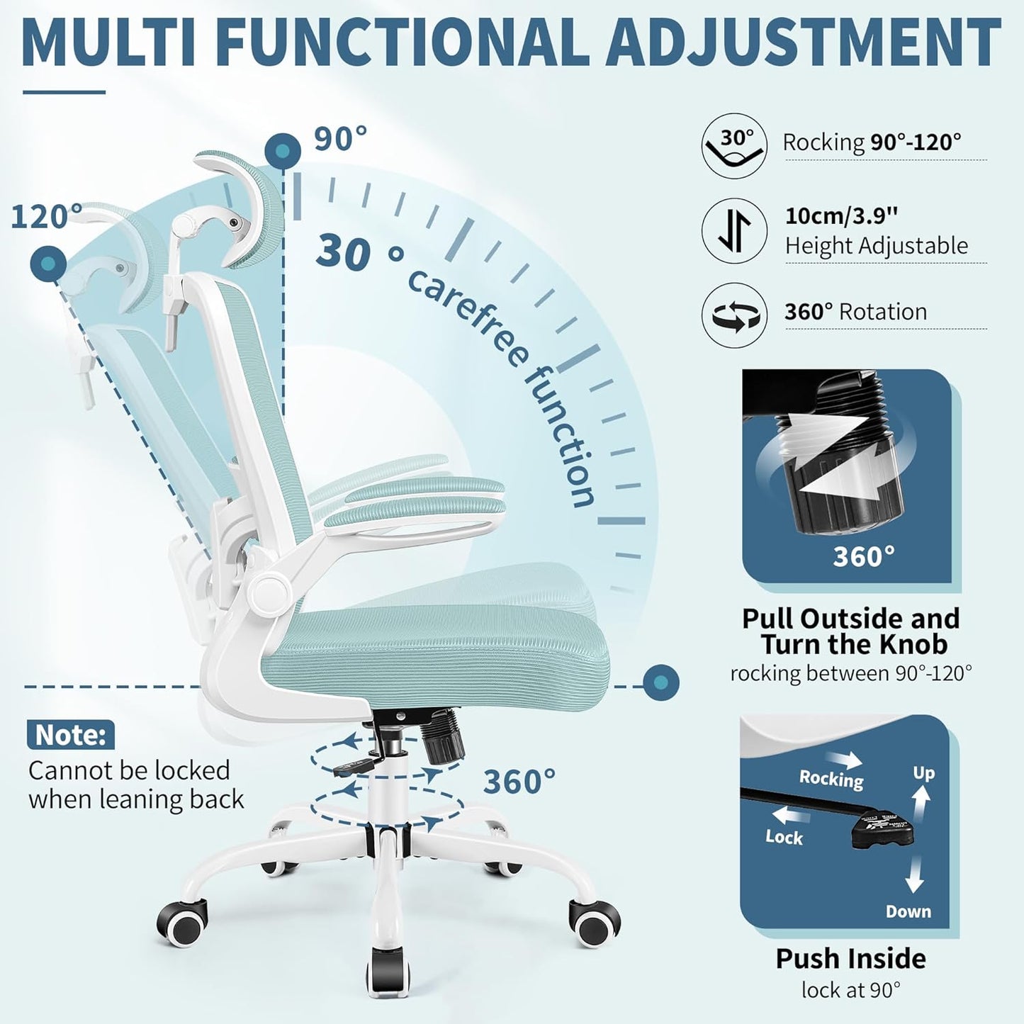 FelixKing Ergonomic Office Chair, Headrest Desk Chair Office Chair with Adjustable Lumbar Support, Home Office Swivel Task Chair with High Back and Armrest, Adjustable Height Gaming Chair(Light Blue)