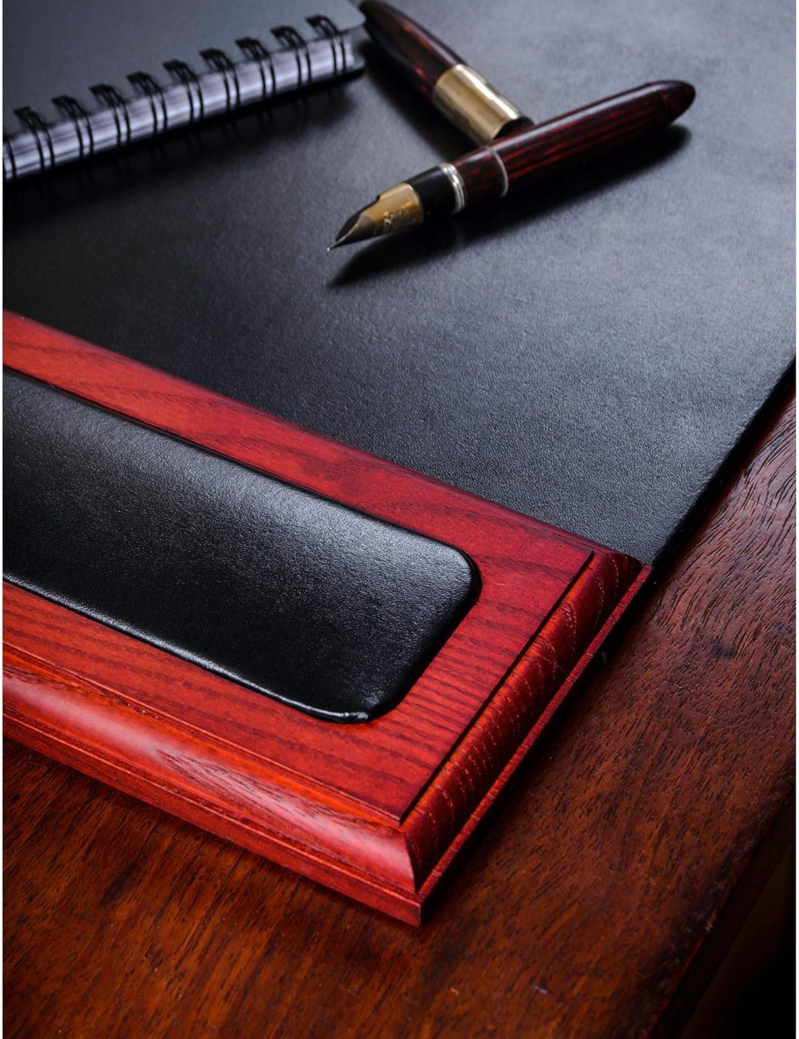 Dacasso Rosewood and Leather Desk Pad with Side-Rails, 25.5 by 17.25 Inch (P8002)