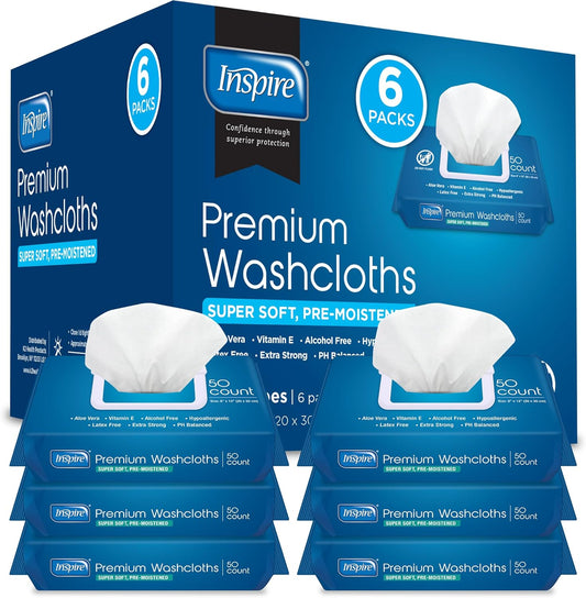 Inspire Adult Wet Wipes, Wash Cloths, Incontinence & Cleansing for Elderly Extra Large, 8"x12" (300 count)