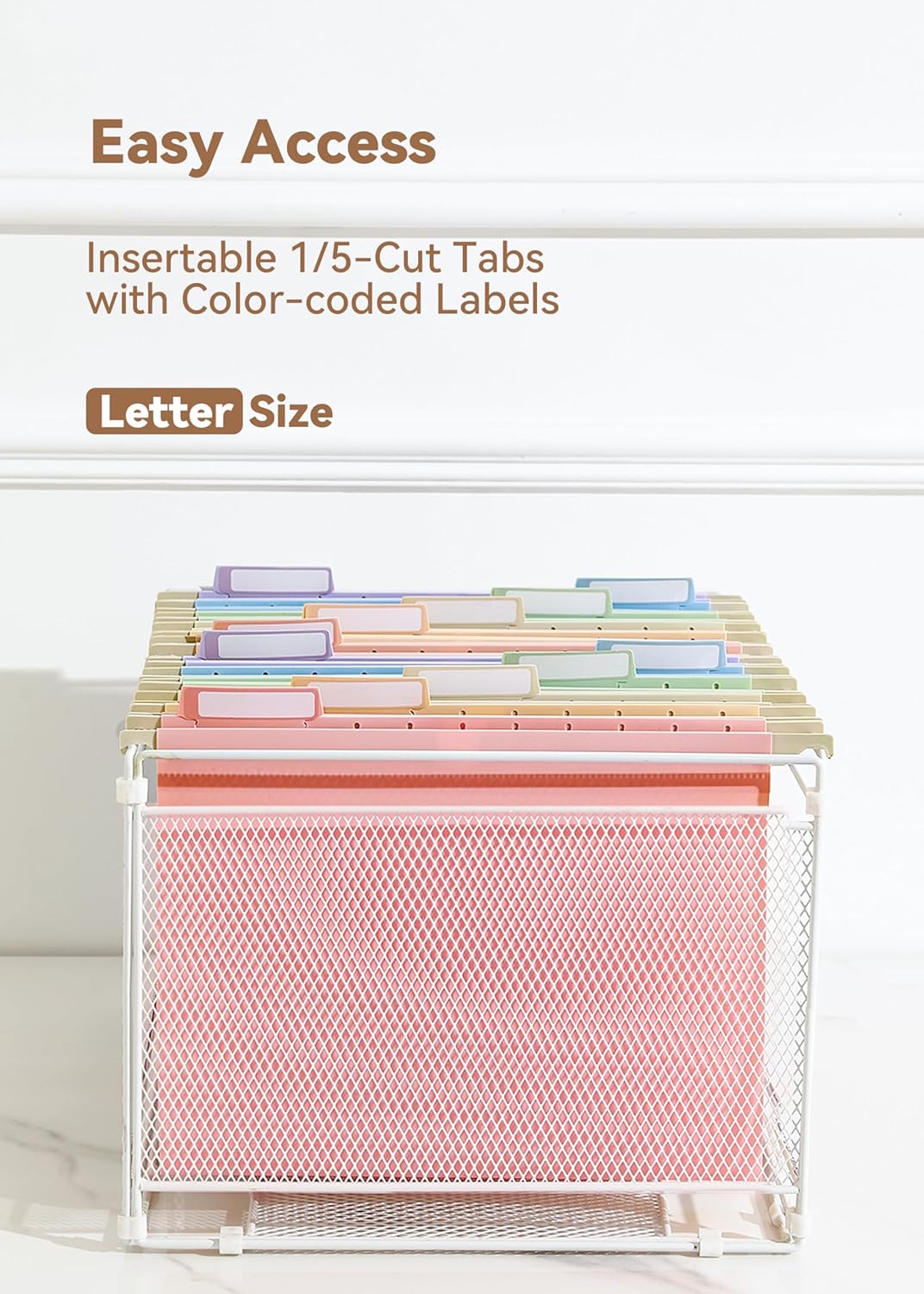 Plastic Hanging File Folders, Letter Size, 12 Pack Pastel Hanging Folders, with Insertable 1/5-Cut Tabs for Filing Cabinets