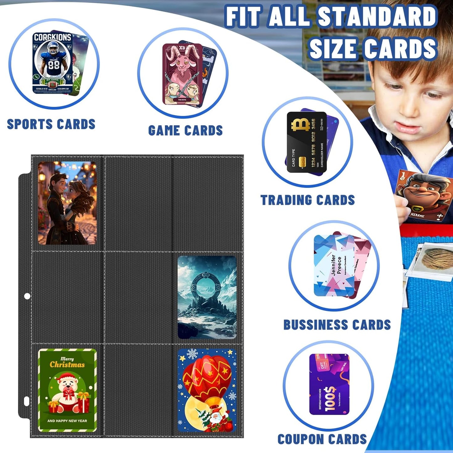 900 Pockets Trading Card Binder Sleeves, Baseball Card Sleeves Fit for Standard Size Sport Cards, Baseball Card Holder for 3 Ring Binder