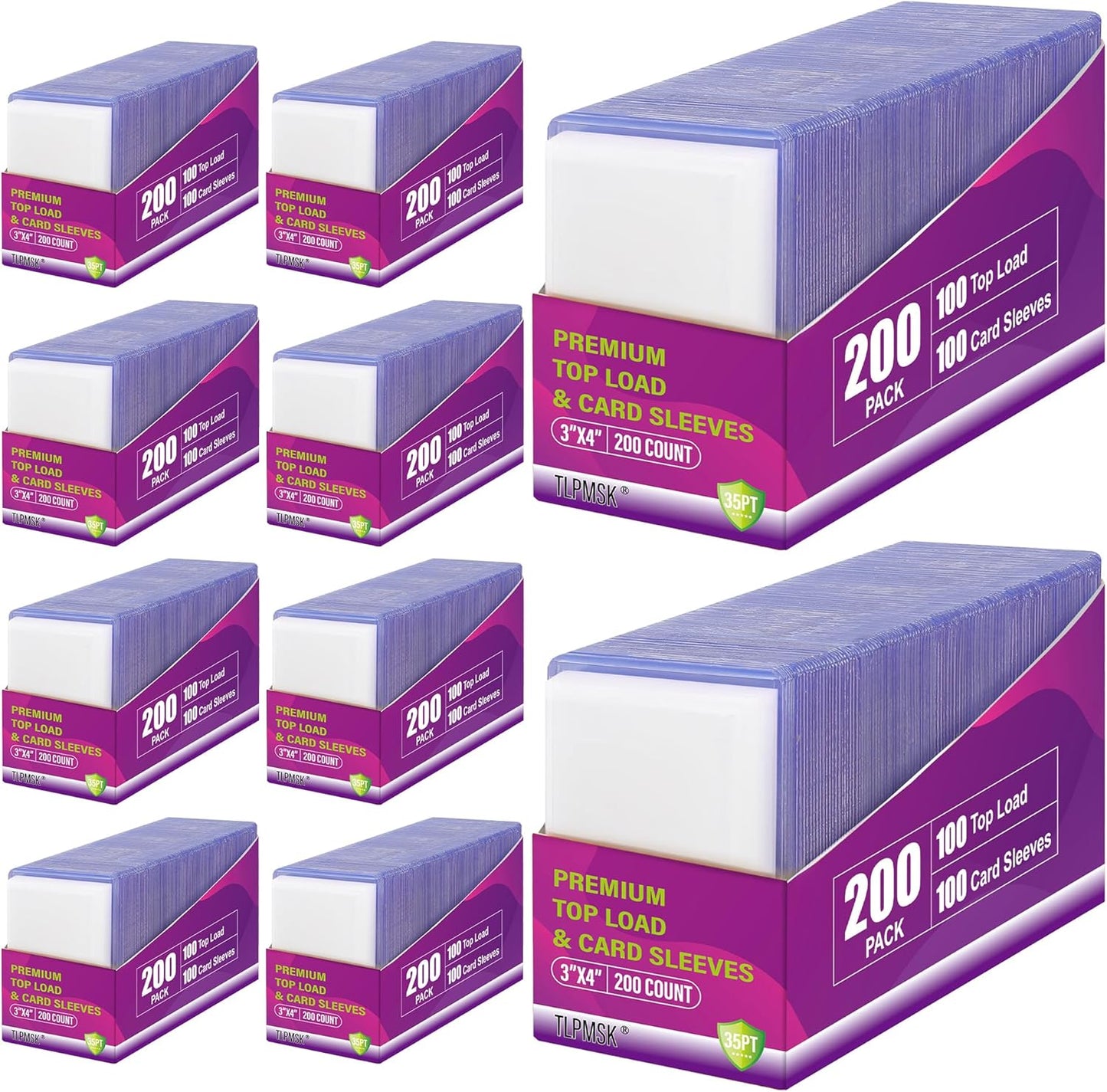 2000 Packs Card Sleeves Top Loaders for Cards,3"X4" Baseball Card Protectors Toploaders,Hard Plastic Card Holder for Trading Sports Football Game Cards (1000 Hard Sleeves+1000 Penny Sleeves)