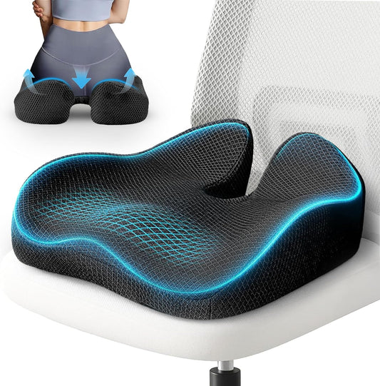 Extra Large Office Chair Cushion, 19" x 17" Ergonomic Memory Foam Seat Cushion for Tailbone, Back, Sciatica & Hip Pain Relief, Booster Pad for Sitting & Driving, Removable Washable Cover, Black