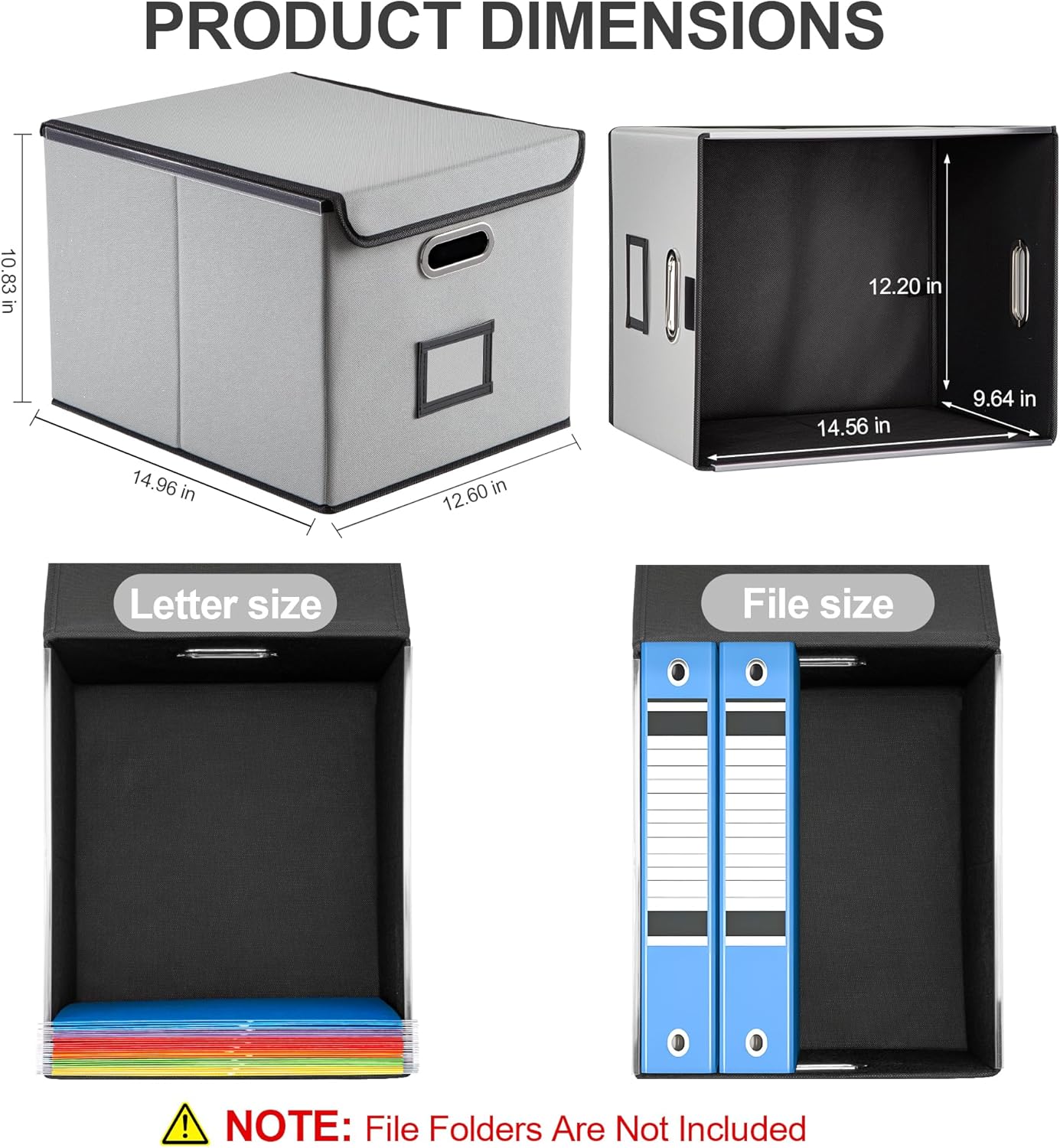 File Organizer Box, Linen Filing Organizer with Lid, Large Desktop File Boxes, Light Grey,1 Pack