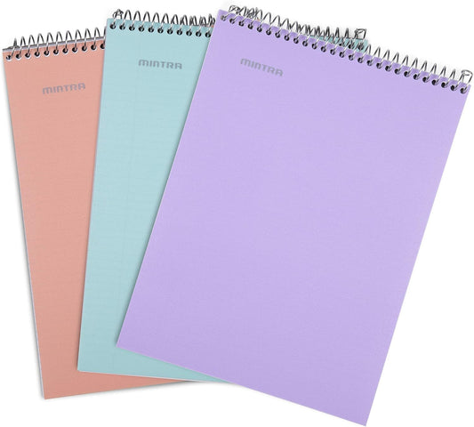 Mintra Office TOP BOUND Durable Spiral Notebooks (Lavender, Salmon, Sage Green, College Ruled 3pk)