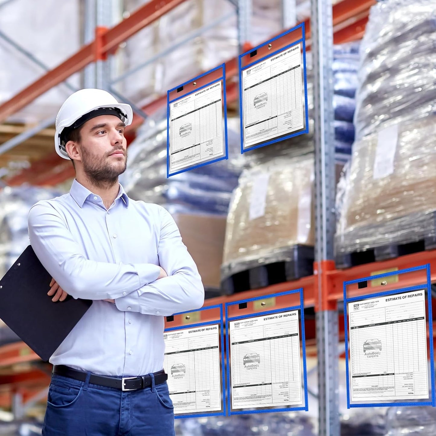 Seajan 120 Pcs Clear Dry Erase Pockets Plastic Sleeves for Paper 14 x 10 Inch Reusable Job Holder Shop Ticket Holders Order Pockets Organizer Teacher Supplies for Classroom (Blue)