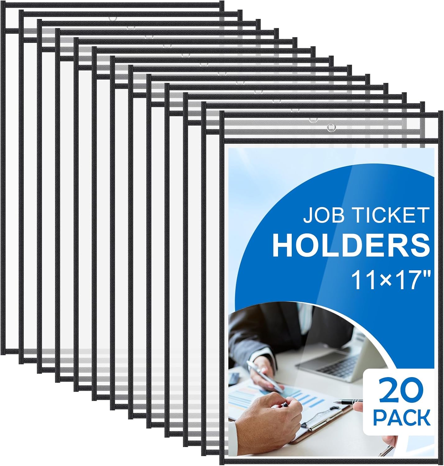 20 Pack Job Ticket Holders, 19 x 12 Inch Dry Erase Pockets Paper Sleeves Reusable Shop Ticket Protectors Writable and Erasable Document Cover for Work Orders Classroom Use
