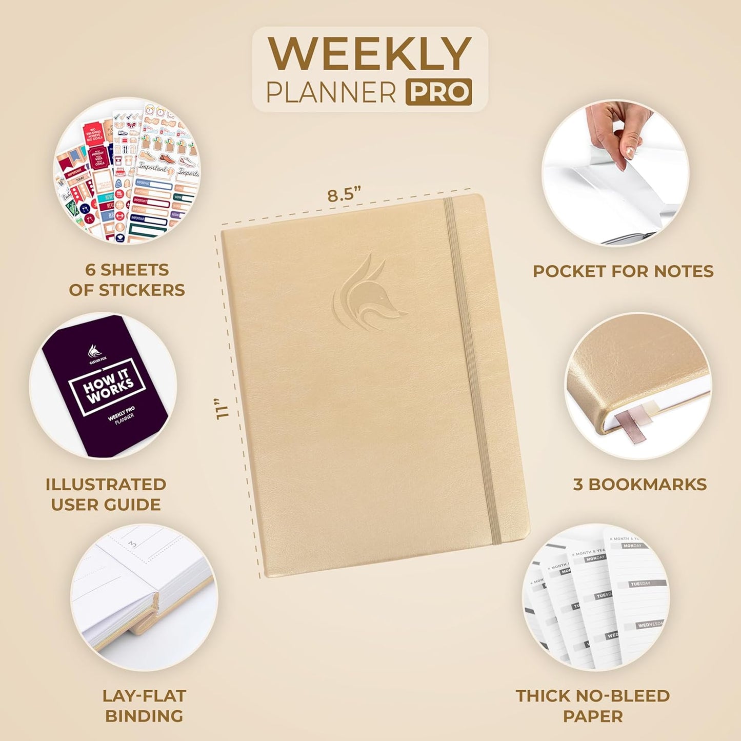 Clever Fox Planner PRO – Weekly & Monthly Life Planner to Increase Productivity, Time Management and Hit Your Goals, 8.5x11″ (Pearl)