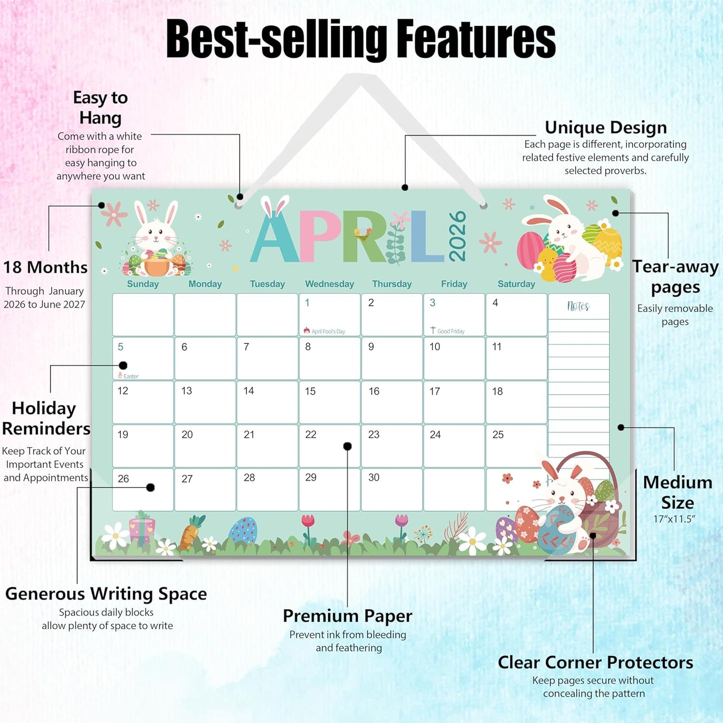 Guasslee Desk Calendar 2026-2027, 18-Month from 2026 Jan. - 2027 Jun, 17"x11.5" Large Monthly Desk Planner with Corner Protectors, Ample Blocks ＆ Notes for Home Office